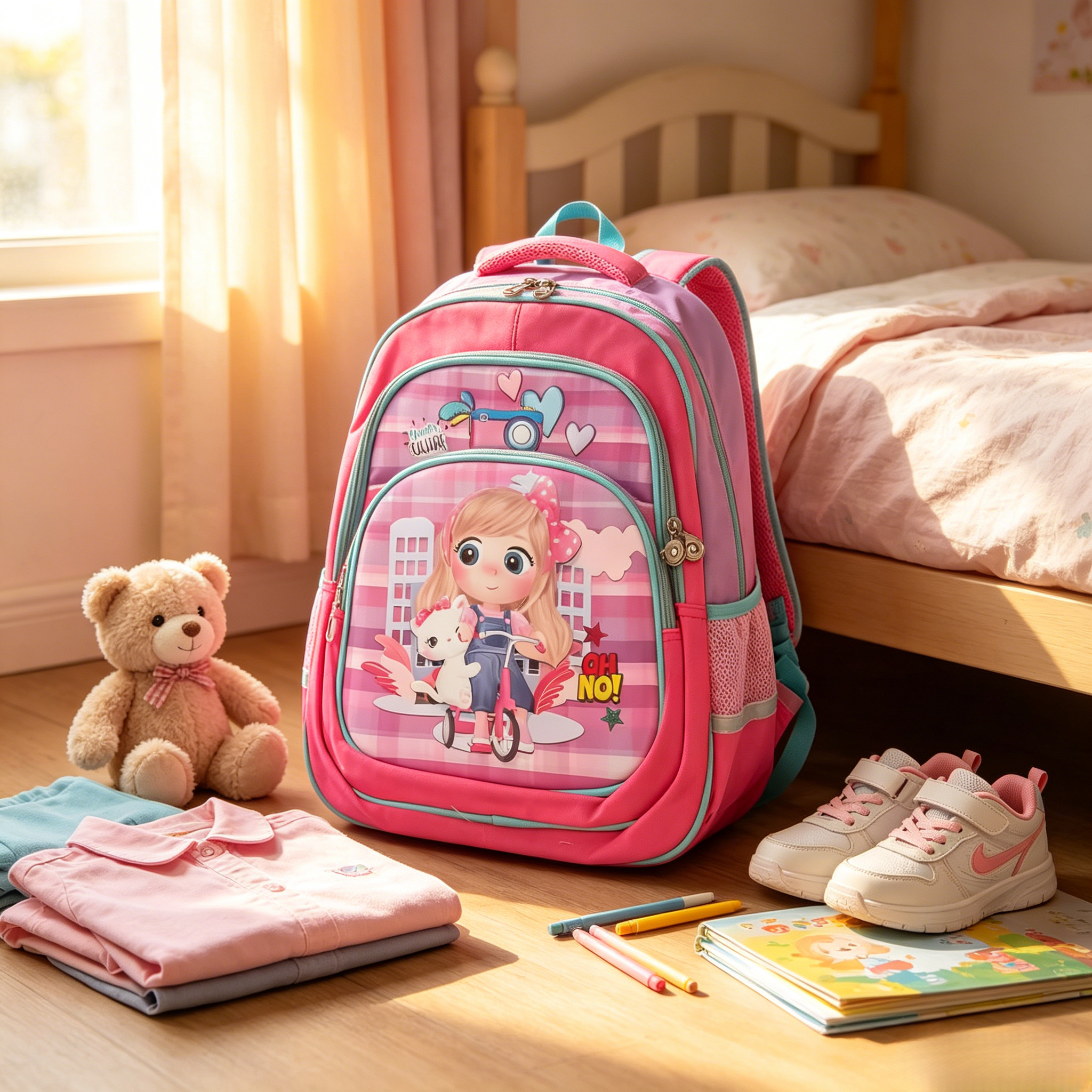 Cute Cartoon Kids School Backpack Lightweight Breathable Back Strap Children School Bag,Cartoon  Schoolbag,Pink