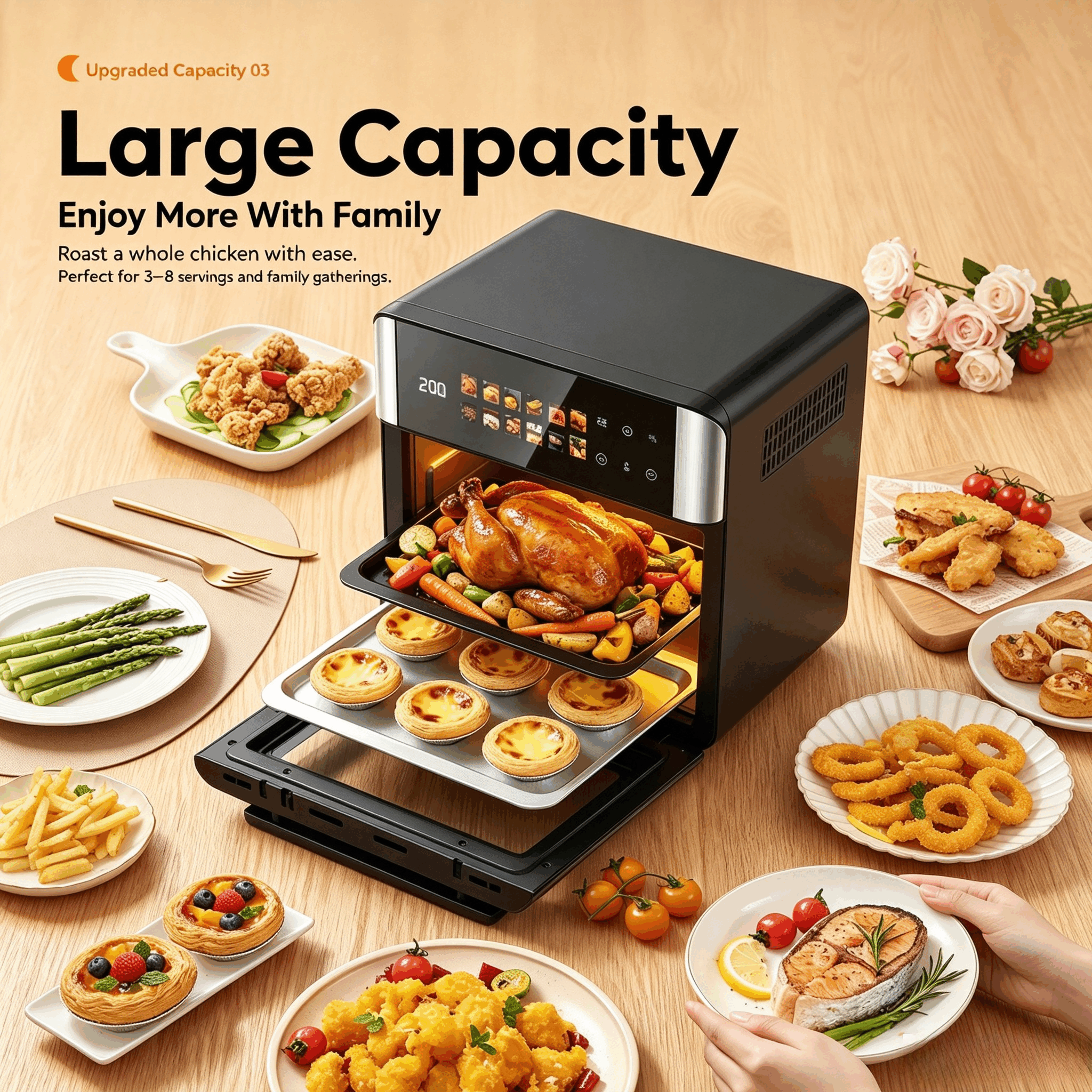 12L Air Fryer Oven, 1800W Large Capacity Oil-Less Healthy Cooker, 360° Hot Air Circulation, Timer & Temperature Control, Ideal for Home Kitchen, Chips, Chicken, Roasting & Baking