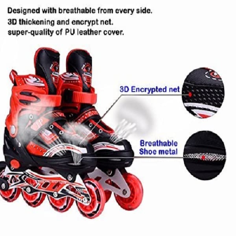 Red Adjustable Inline Roller Skates with Aluminium Chasis - All PU Wheel Front Wheel with LED Light - Large Size (39-42) for Age 12 Yrs  （Contact customer service and note the size 31-42）