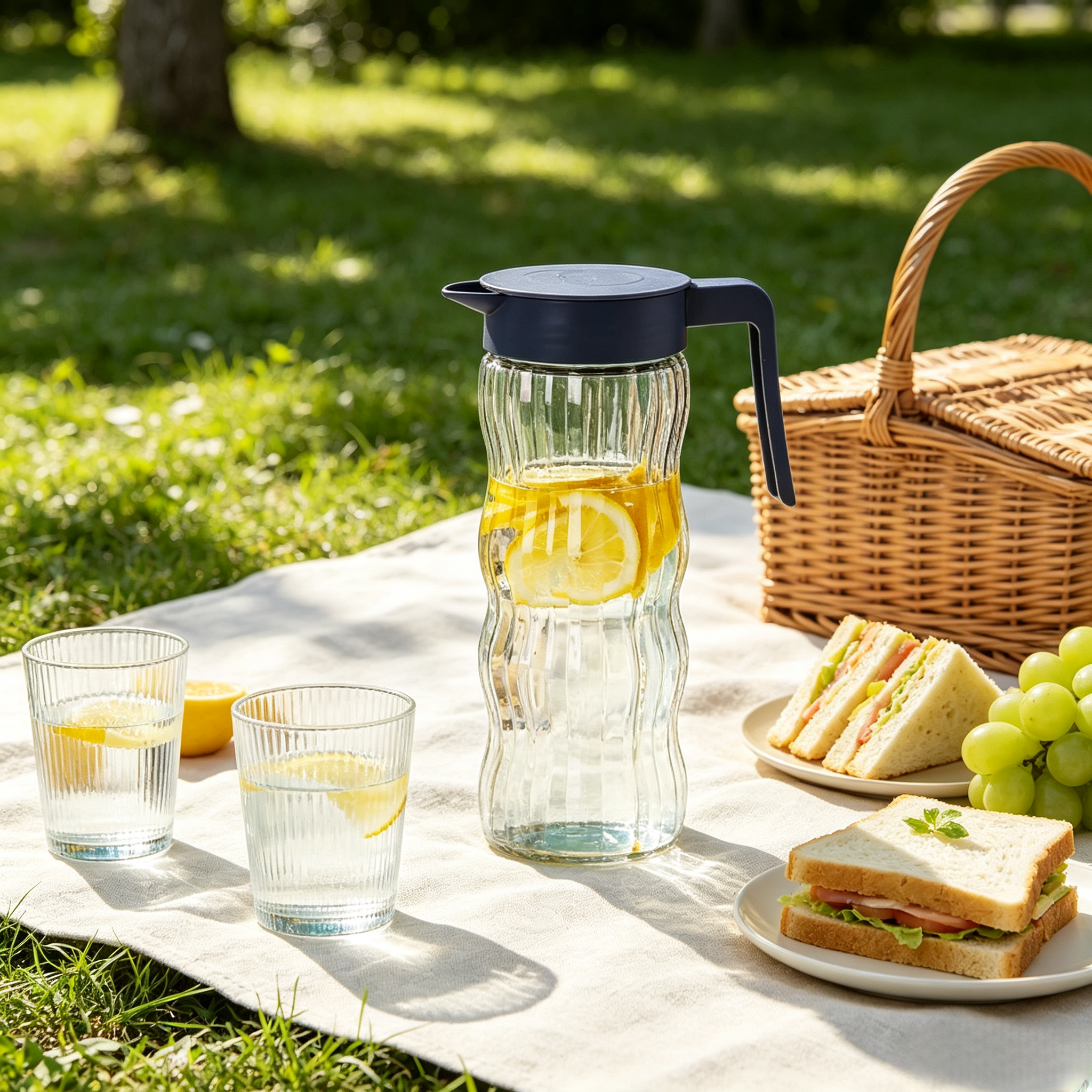 5Pcs Wave Pattern Water Jug Set  Glass Cups Juice Cup, 1 Water Kettle + 4 Drinking Cups, Household Water Pitcher Cup Set for Home Party Daily Use