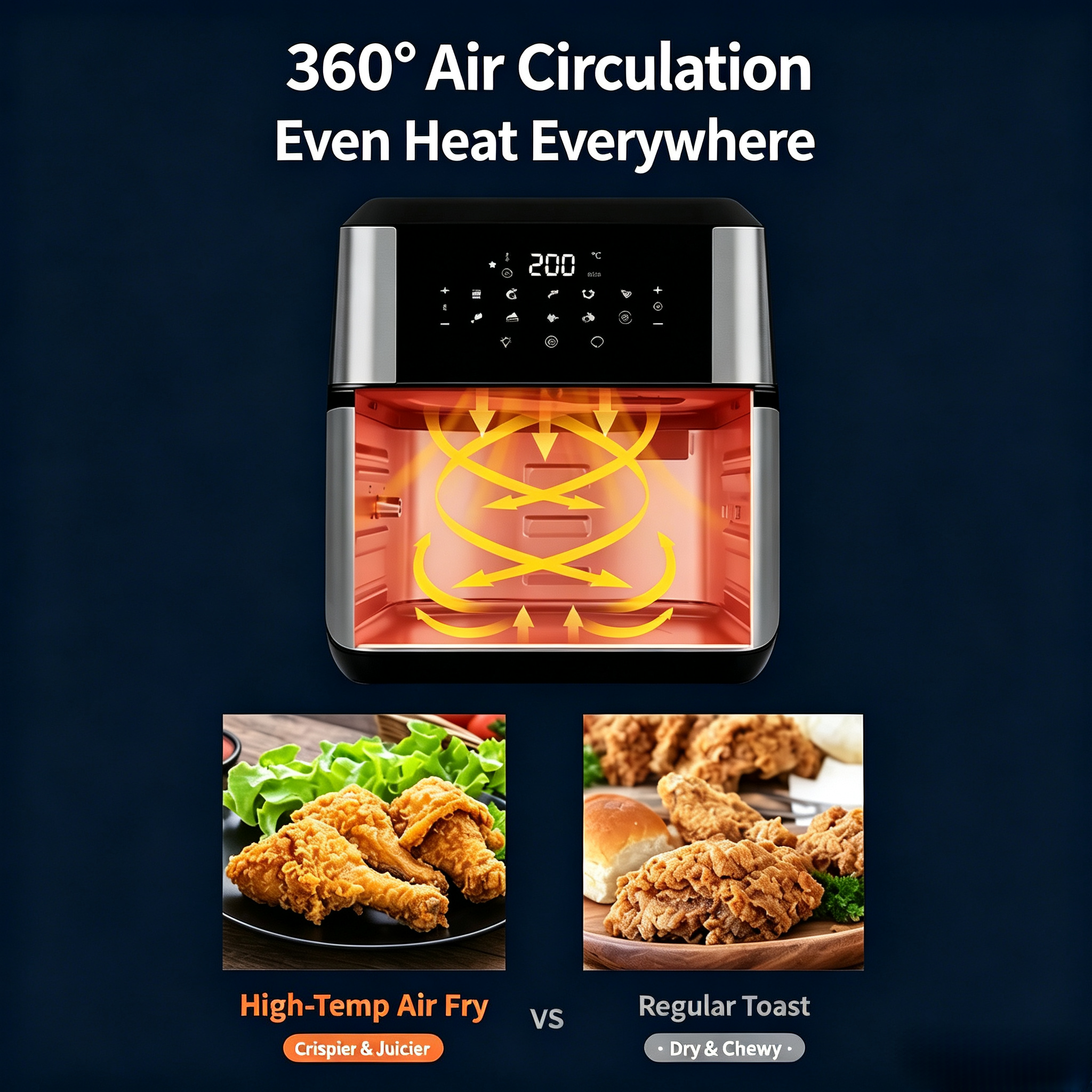 12L Air Fryer Oven, 1800W Large Capacity Oil-Less Healthy Cooker, 360° Hot Air Circulation, Timer & Temperature Control, Ideal for Home Kitchen, Chips, Chicken, Roasting & Baking