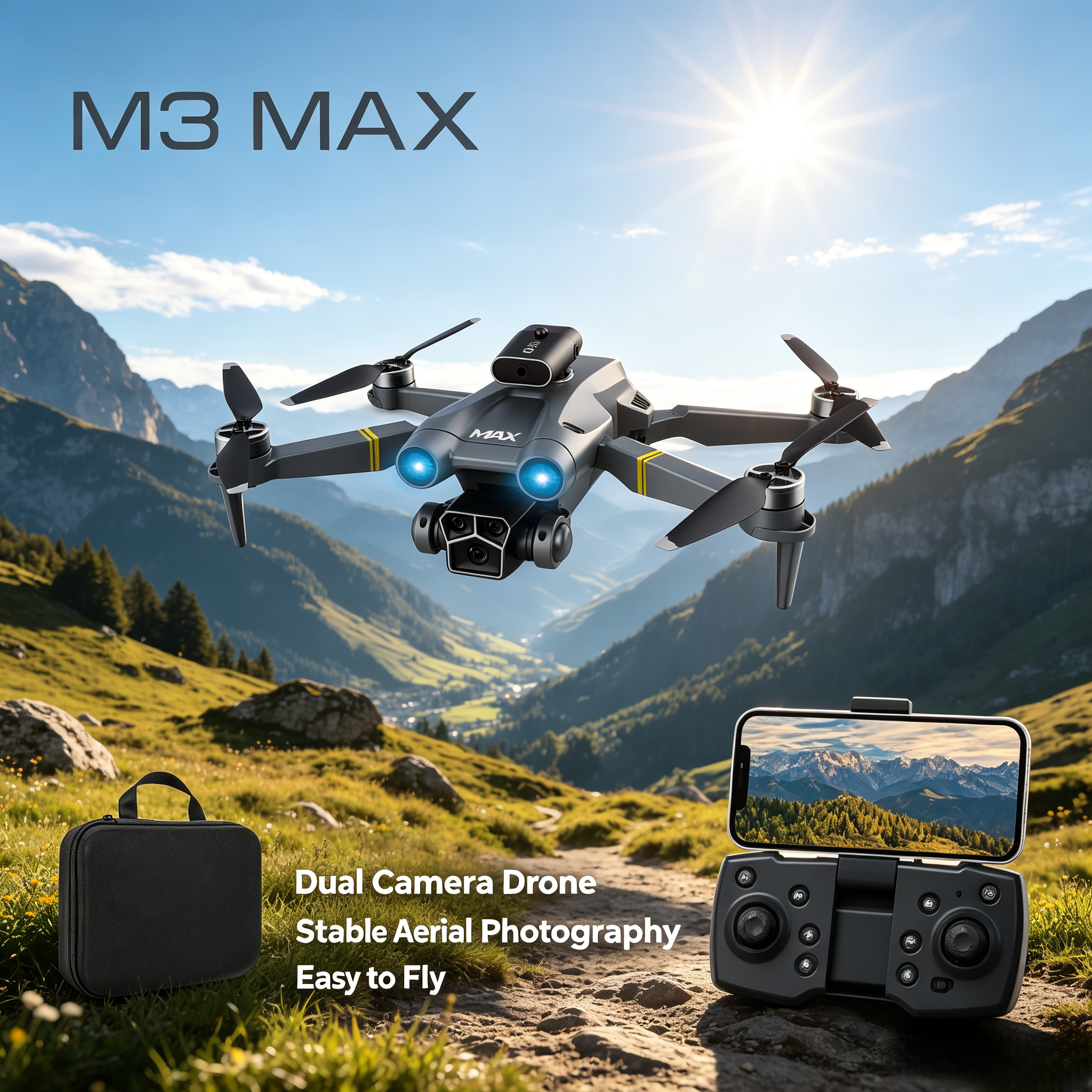 M3 MAX GPS Drone with Triple HD Camera, 360° Obstacle Avoidance Brushless Motor Foldable Quadcopter, Long Flight Distance RC Drone