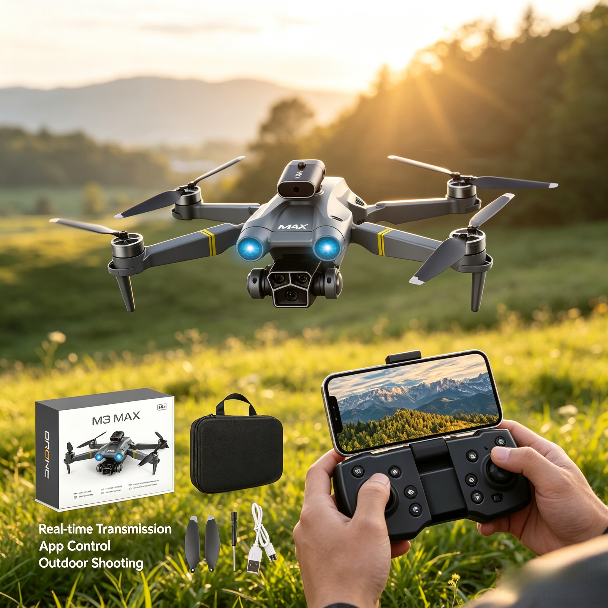 M3 MAX GPS Drone with Triple HD Camera, 360° Obstacle Avoidance Brushless Motor Foldable Quadcopter, Long Flight Distance RC Drone