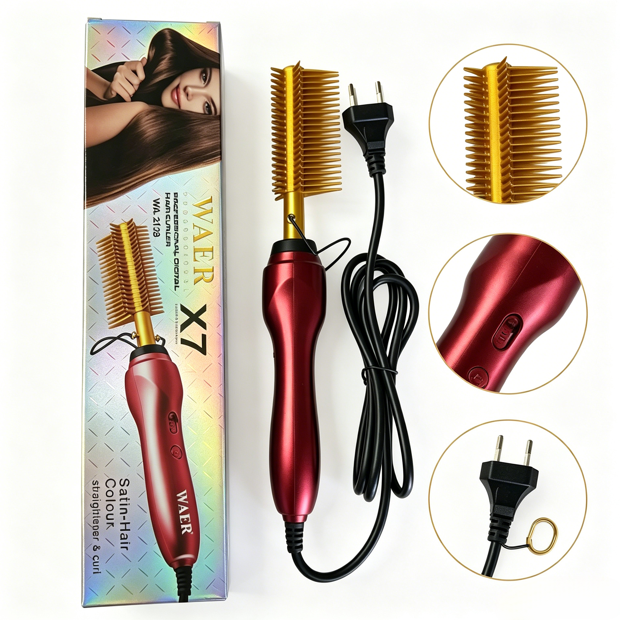 Electric hair straightener comb、wet dry hair curler、2 in 1 hair styling tool、hot comb for human hair wigs、fast heat hair brush、hair straightener