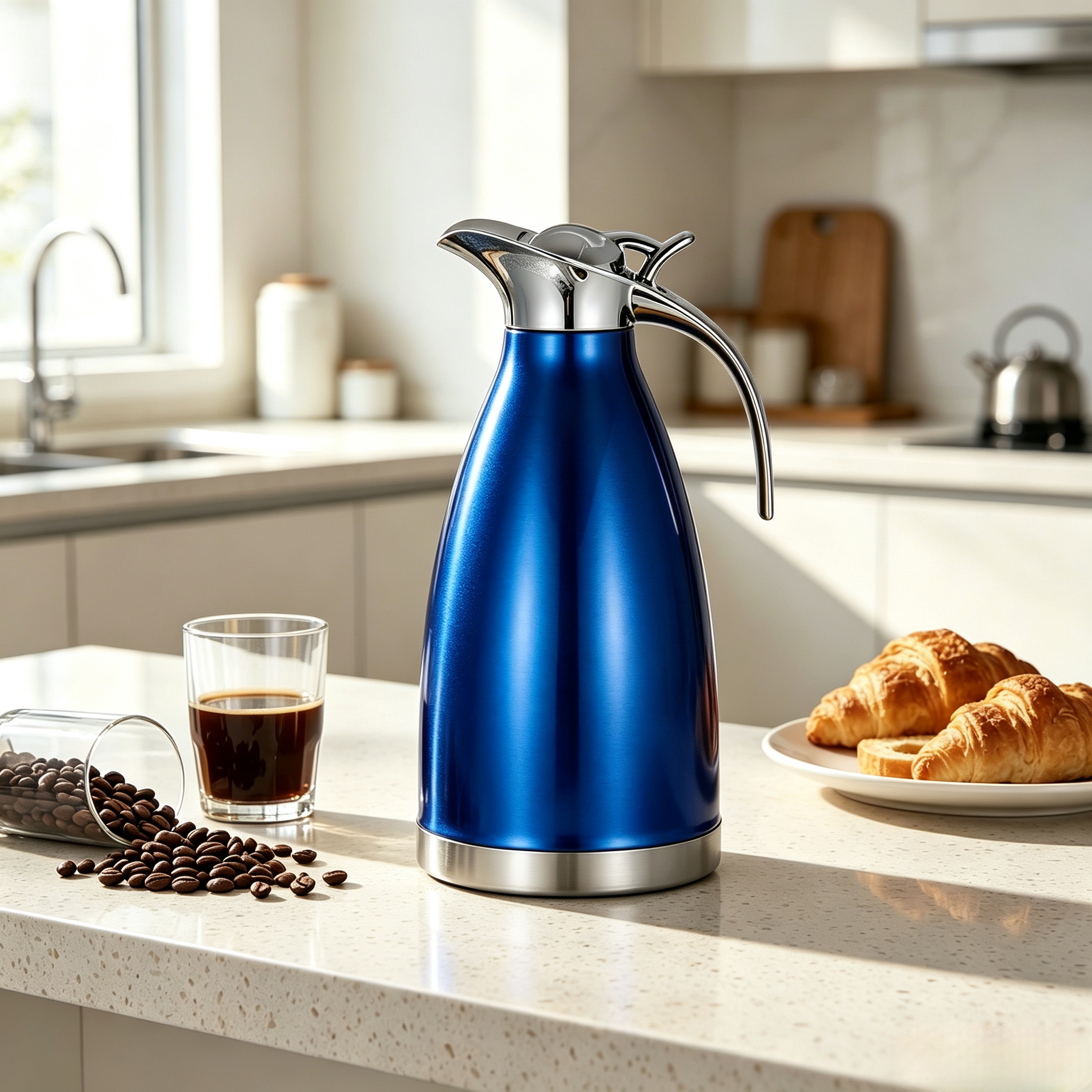 2.0L Stainless Steel Vacuum Coffee Pot Vacuum Thermos Flask Kettle  2L Double Wall Heat Retention Beverage Carafe for Home Kitchen Office Use，insulated water carafe、hot cold retention jug