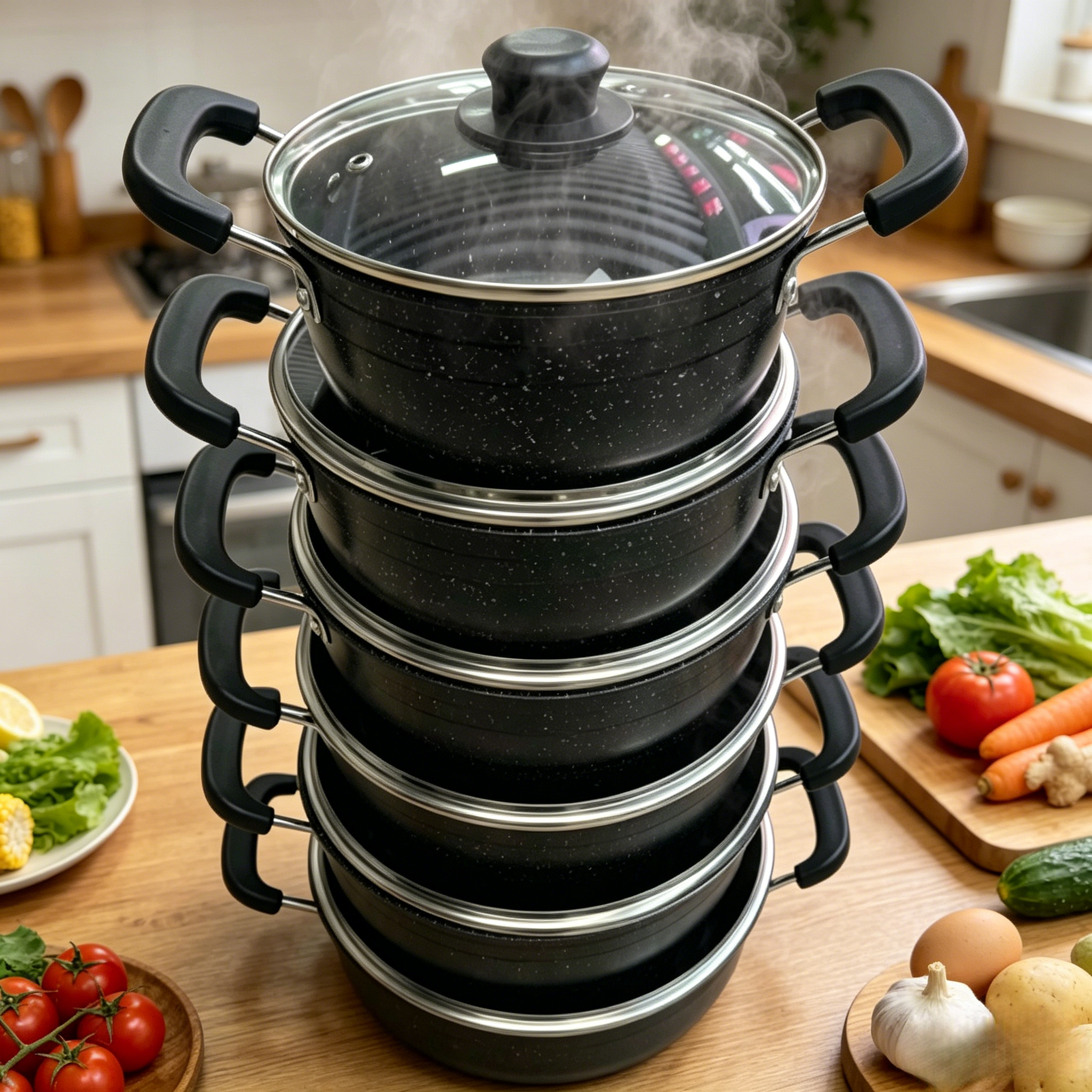 Non-Stick Sufuria Cooking Pot with Lid, Heat Resistant Handle, Universal for Gas Stove & Induction Cooker, Durable Kitchen Cookware