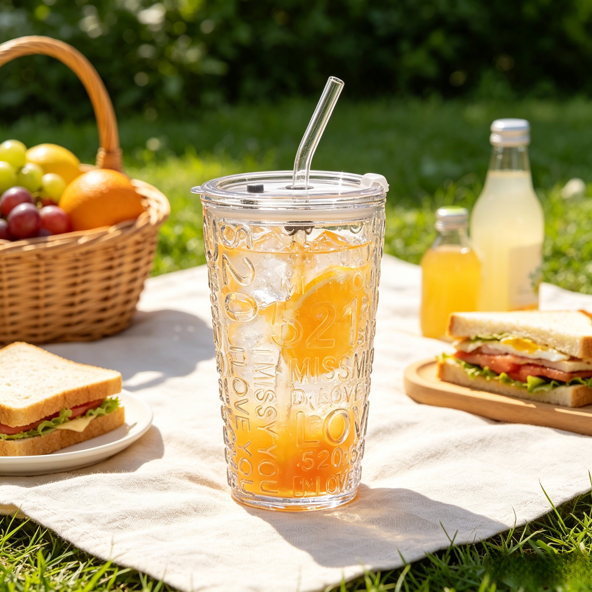 Glass tumbler, glass water cup with straw and lid, portable drinking cup, milk tea glass cup, juice cup,  office drinking mug, reusable glass cup,  cold drink cup,Giving gifts: Eternal love