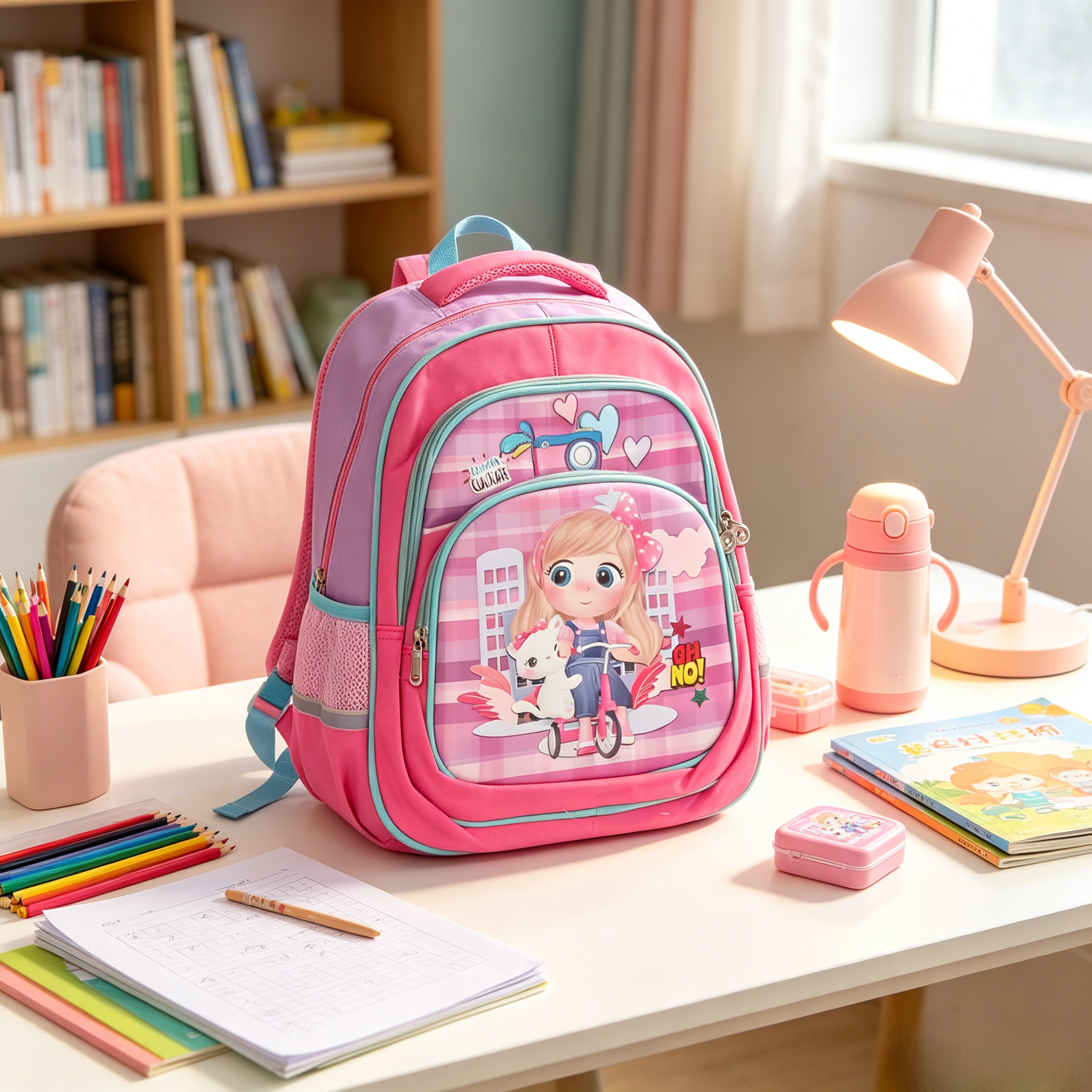 Cute Cartoon Kids School Backpack Lightweight Breathable Back Strap Children School Bag,Cartoon  Schoolbag,Pink