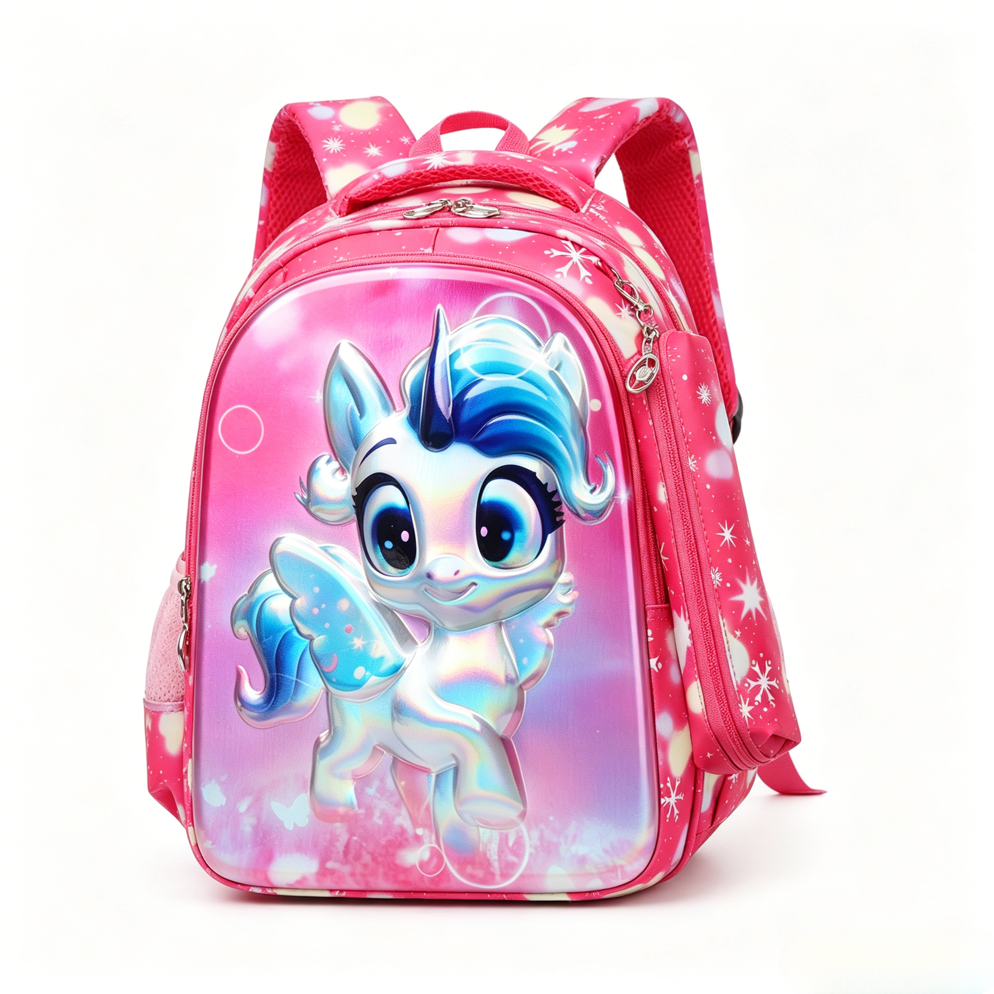 12 Inch Girls Primary School Backpack Cute Cartoon Princess Lightweight Kids School Bag Free Pencil Case, Breathable Padded Shoulder Straps, Double Side Water Bottle Pockets, Durable Oxford Schoo,Pink