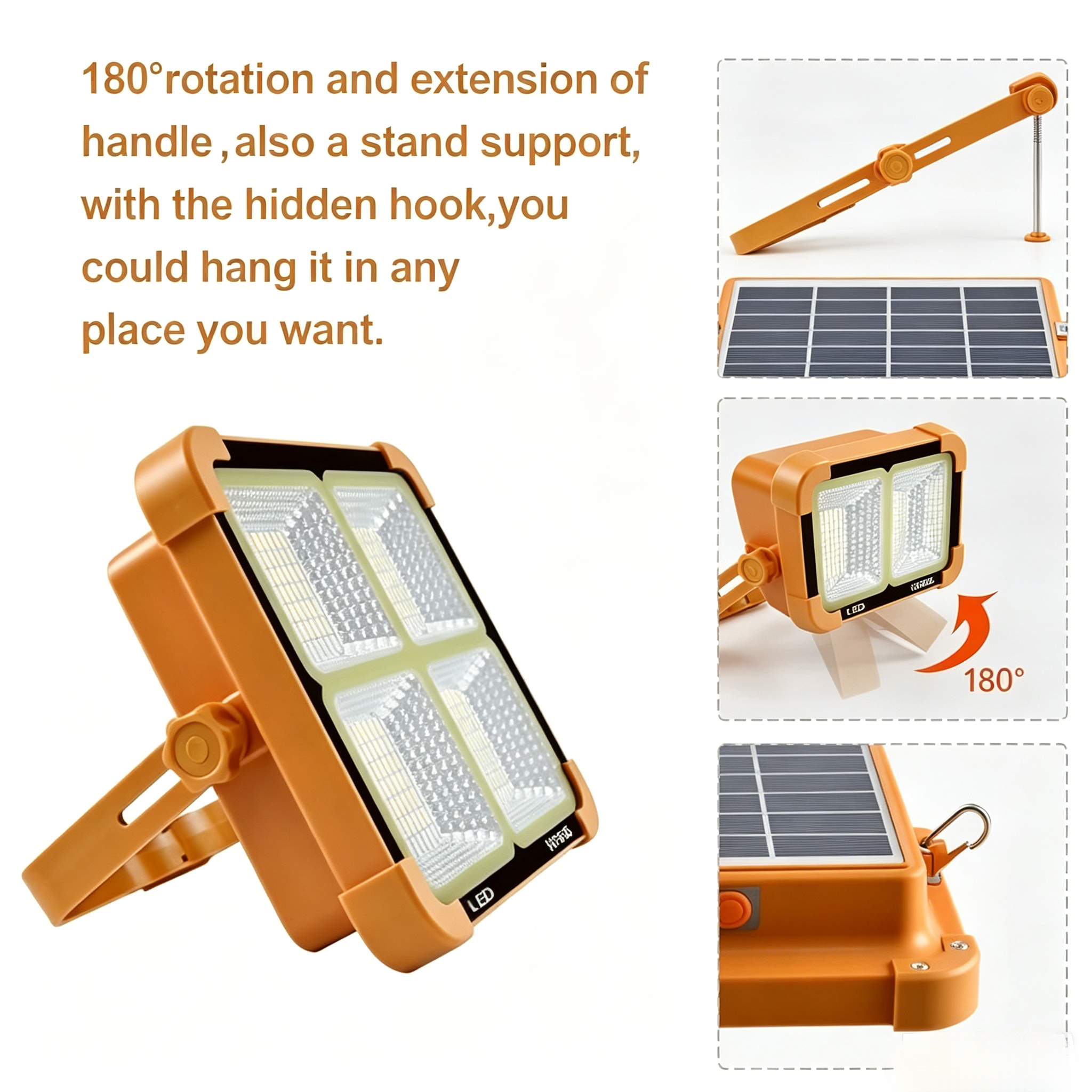 Rechargeable Portable Solar LED Work Light Stepless Brightness Flood Light for Job Site Garage Camping Emergency Home Outdoor Lighting