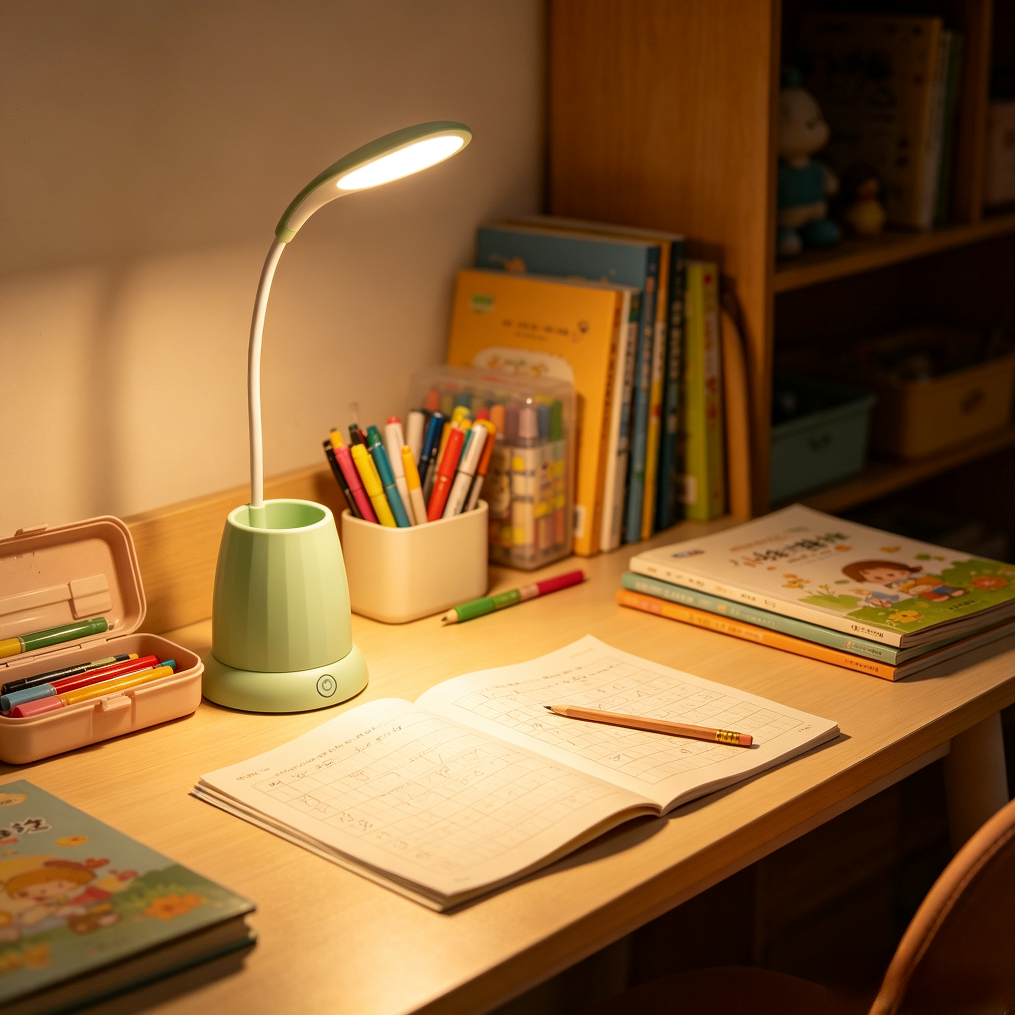 LED Pen Holder Desk Lamp USB Rechargeable Touch Dimmable Eye-Care Night Light for Kids Students Study Bedroom Dorm Home Office