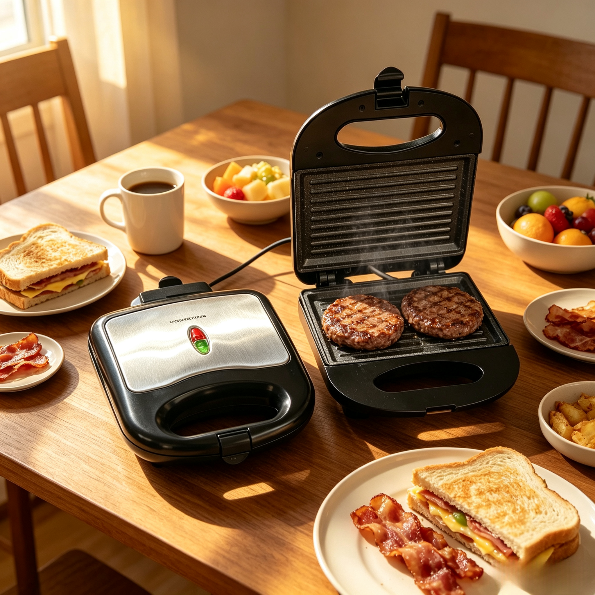 Non-Stick Panini Press Grill, 2 Slice Sandwich Panini Maker, Electric Breakfast Panini Press Machine for Home Kitchen, Toasts Bacon Beef Cheese Griller,Panini press grill
