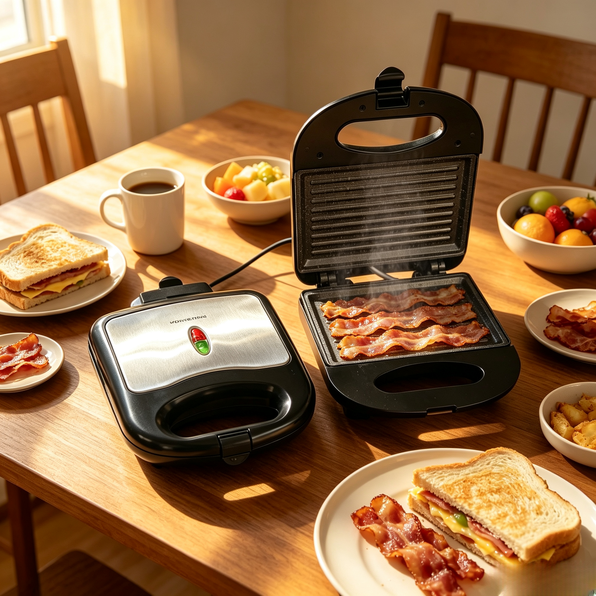 Non-Stick Panini Press Grill, 2 Slice Sandwich Panini Maker, Electric Breakfast Panini Press Machine for Home Kitchen, Toasts Bacon Beef Cheese Griller,Panini press grill