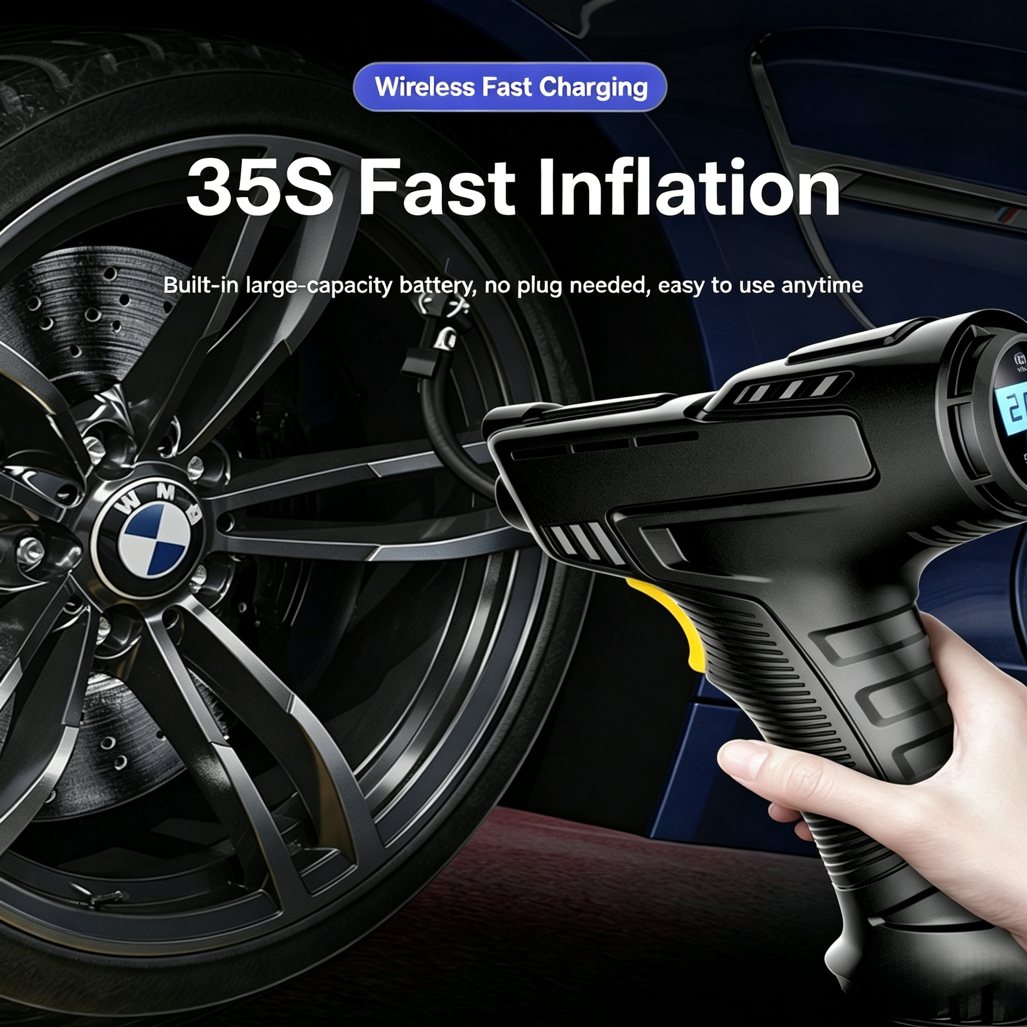 Wireless Car Air Compressor Portable Tire Inflator Air Pump, Multifunctional Power Bank Portable Charger, Digital Electric Tyre Pump with LED Light for Auto Motorcycle Bicycle Boat Balls Inflatable