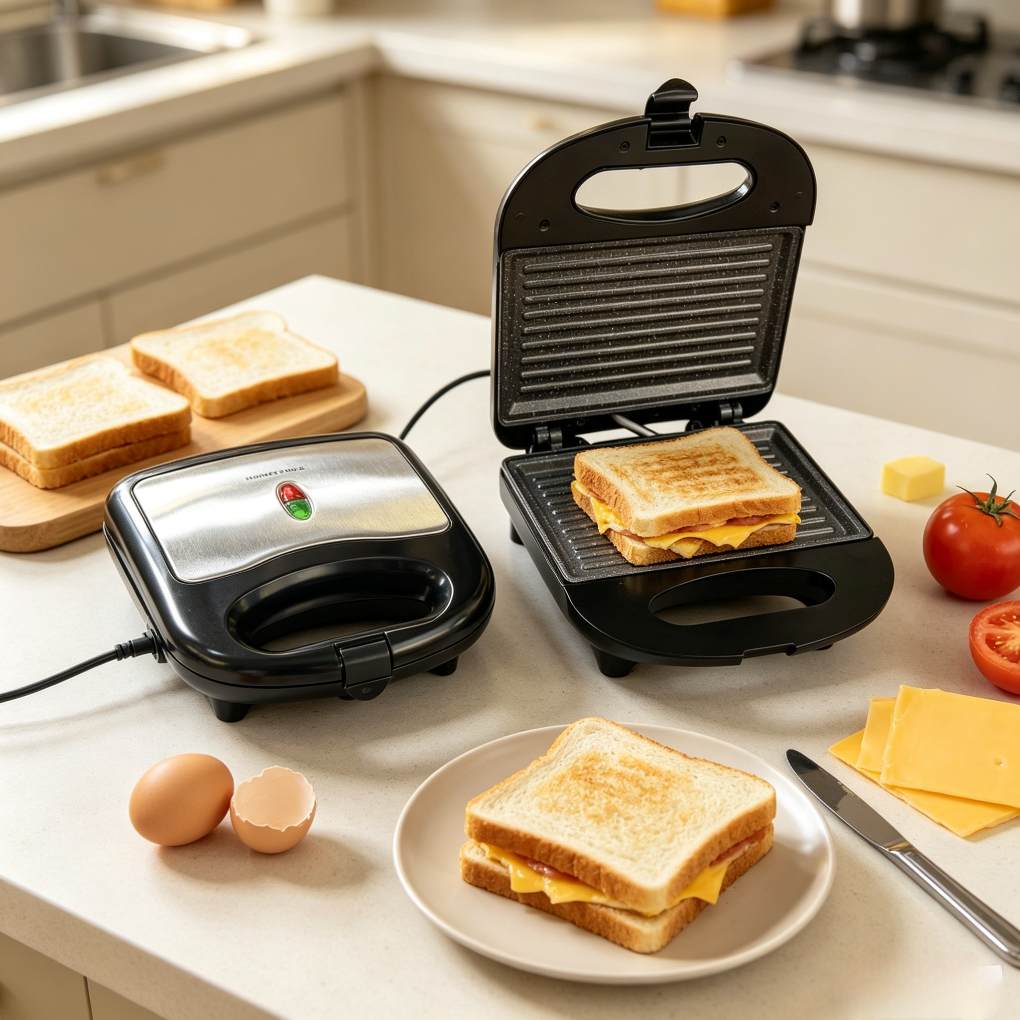 Non-Stick Panini Press Grill, 2 Slice Sandwich Panini Maker, Electric Breakfast Panini Press Machine for Home Kitchen, Toasts Bacon Beef Cheese Griller,Panini press grill