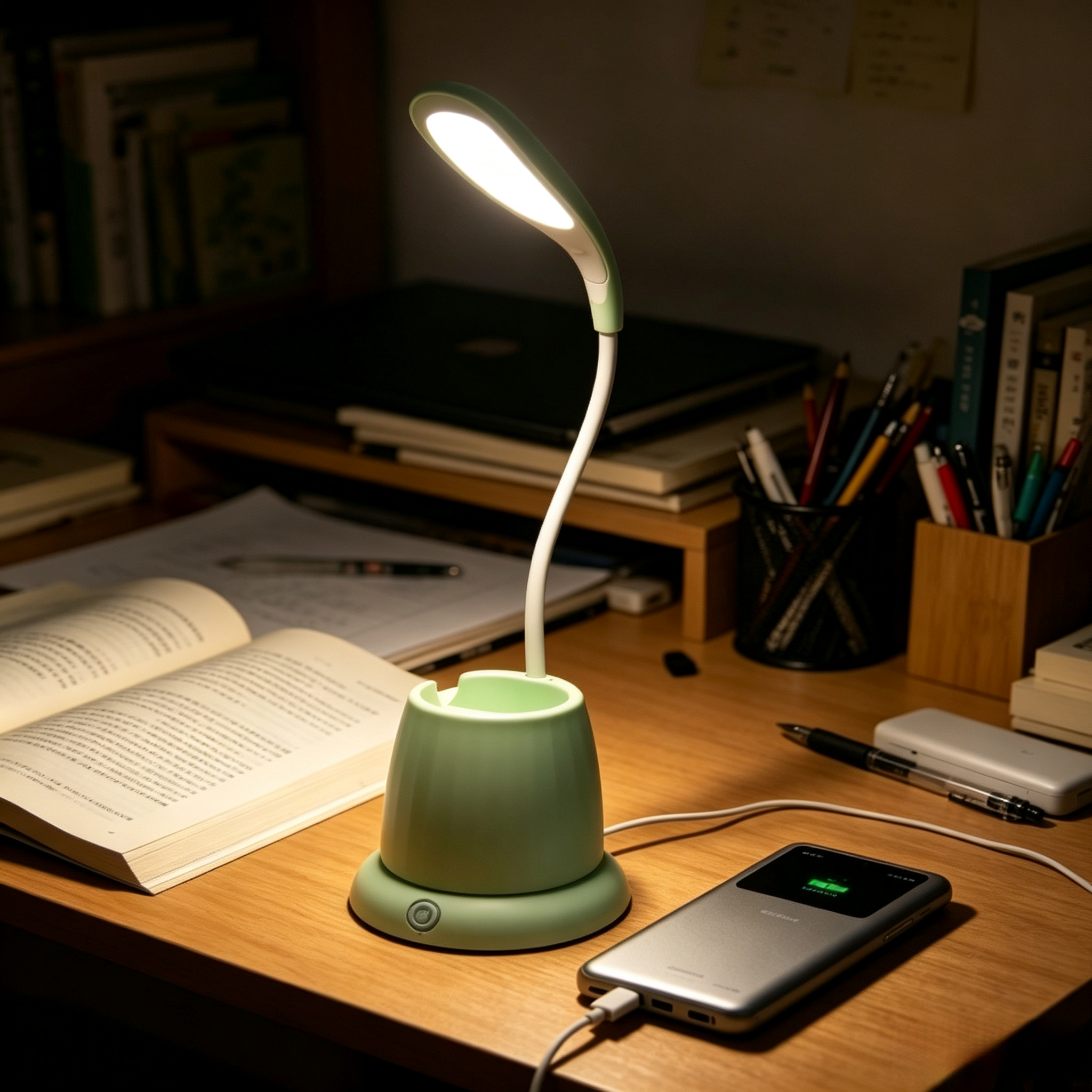LED Pen Holder Desk Lamp USB Rechargeable Touch Dimmable Eye-Care Night Light for Kids Students Study Bedroom Dorm Home Office