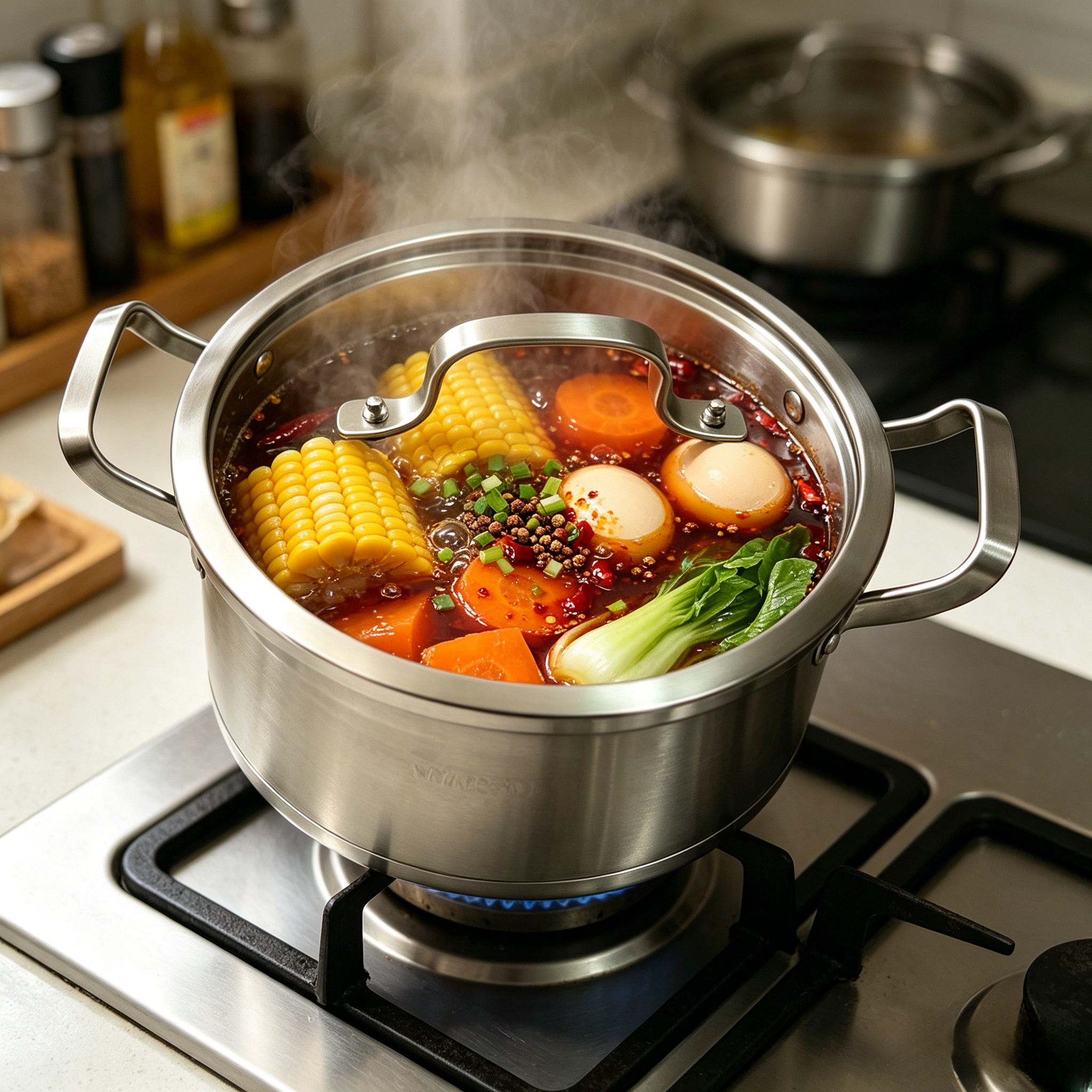 Stainless Steel 2 In 1 Cooking Steamer Pot Large Capacity Multi Purpose Kitchen Boiler Durable Dual Handle Cookware For Gas Stove Home Cooking Stew Boil Steam Food(with lid and steaming rack)