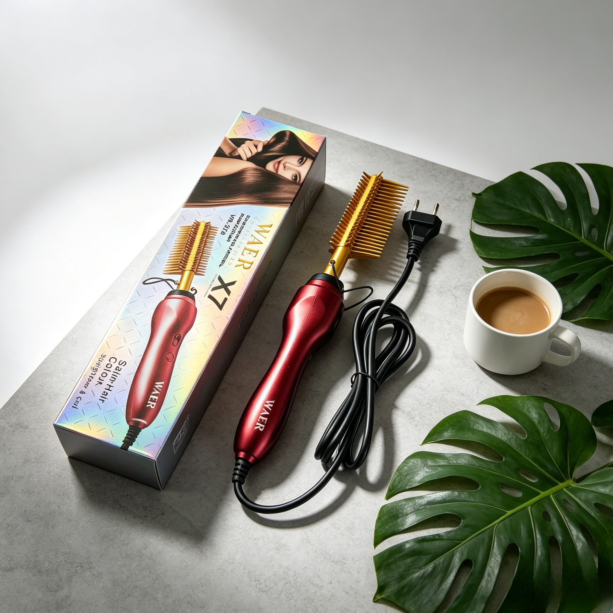 Electric hair straightener comb、wet dry hair curler、2 in 1 hair styling tool、hot comb for human hair wigs、fast heat hair brush、hair straightener