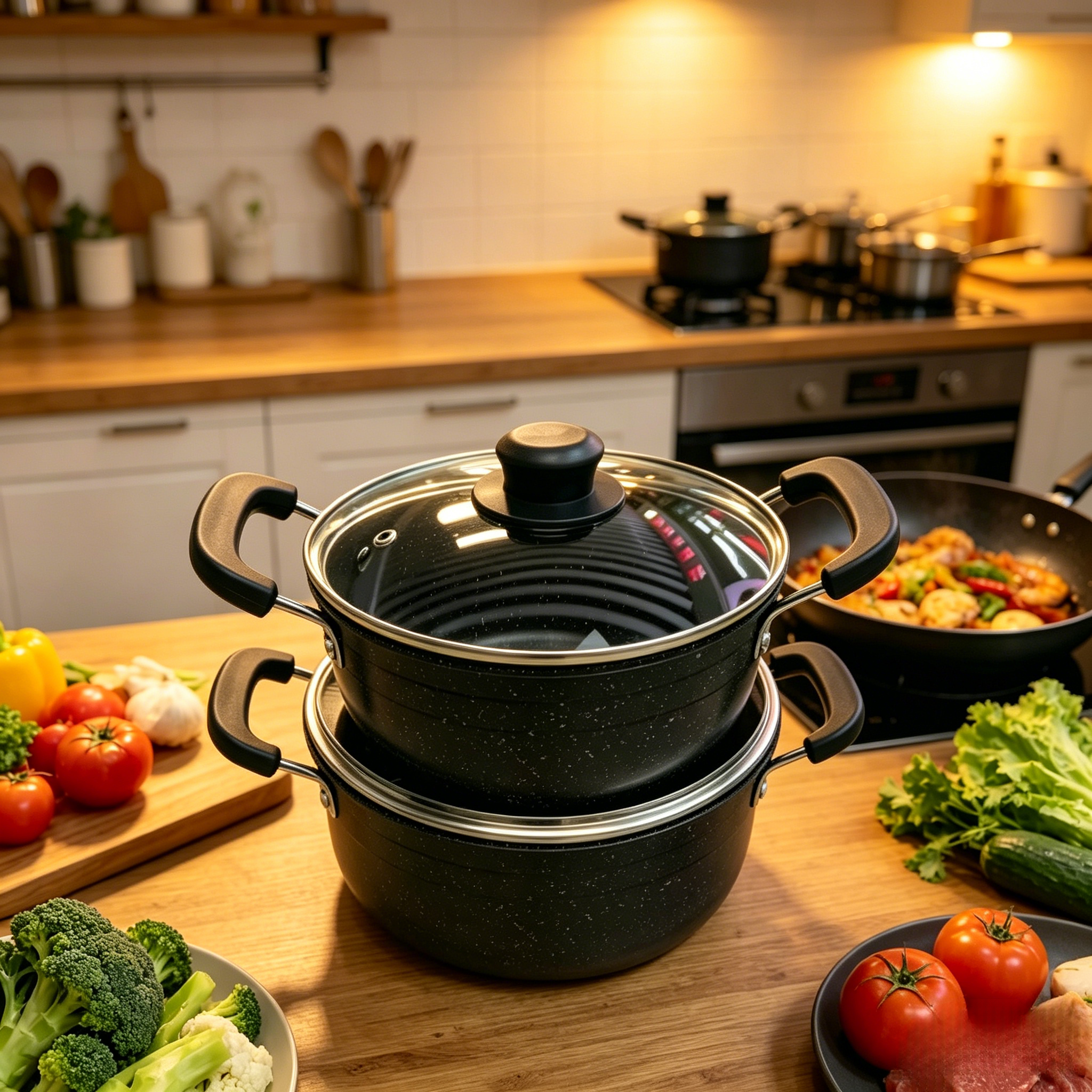 Non-Stick Sufuria Cooking Pot with Lid, Heat Resistant Handle, Universal for Gas Stove & Induction Cooker, Durable Kitchen Cookware