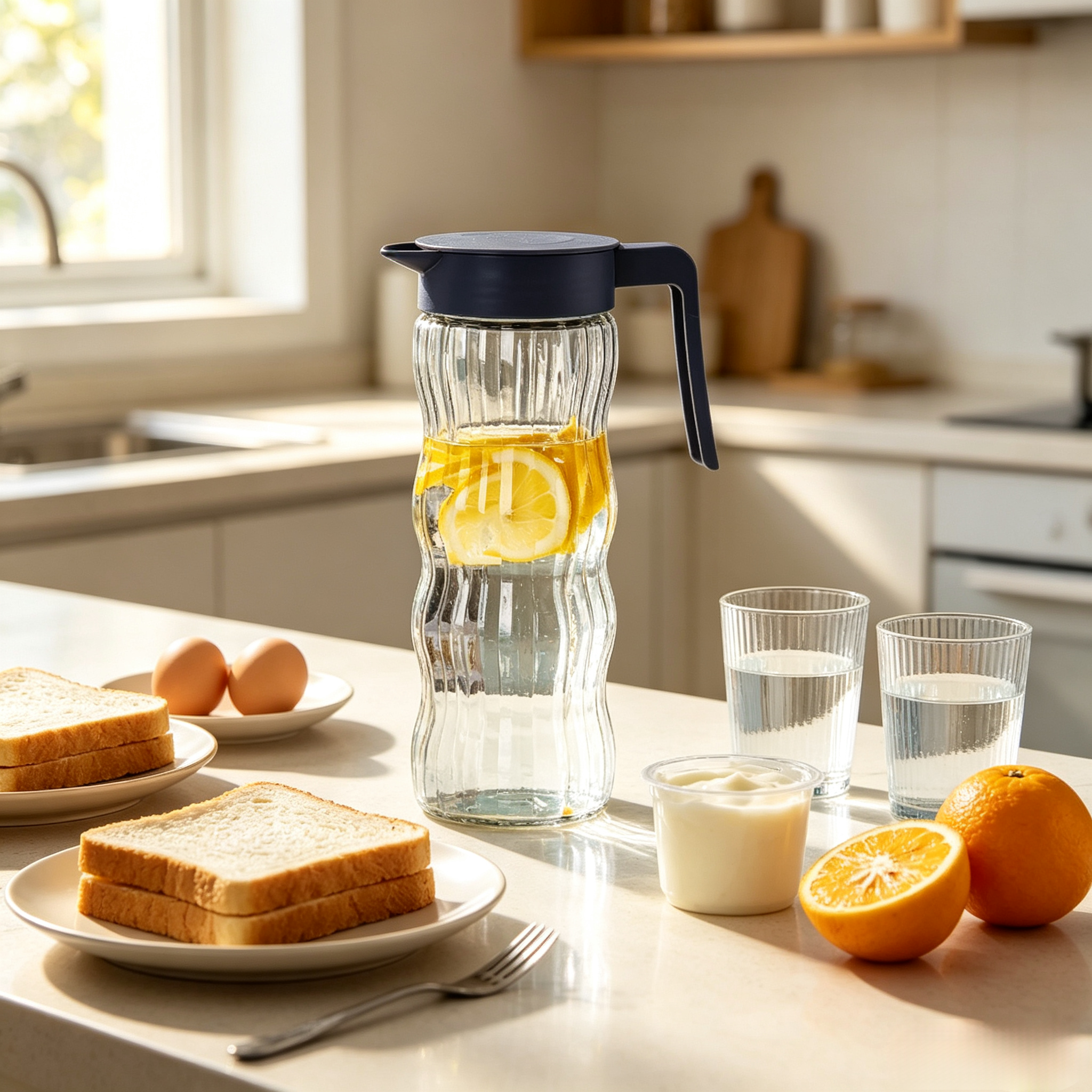 5Pcs Wave Pattern Water Jug Set  Glass Cups Juice Cup, 1 Water Kettle + 4 Drinking Cups, Household Water Pitcher Cup Set for Home Party Daily Use