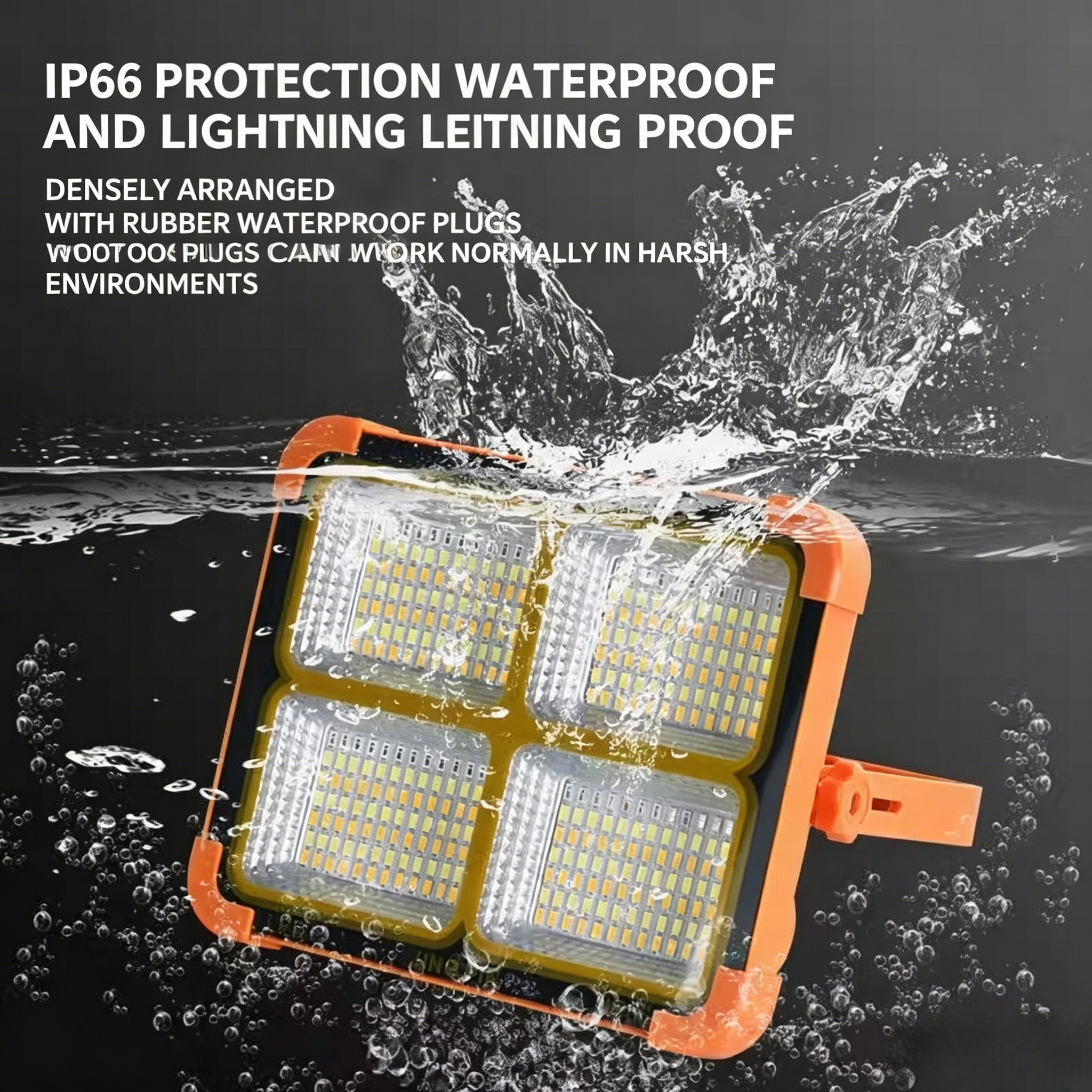 Rechargeable Portable Solar LED Work Light Stepless Brightness Flood Light for Job Site Garage Camping Emergency Home Outdoor Lighting