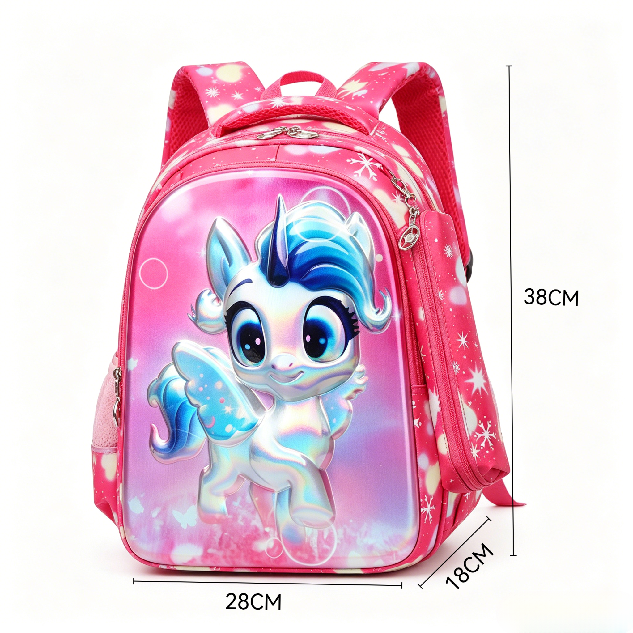 12 Inch Girls Primary School Backpack Cute Cartoon Princess Lightweight Kids School Bag Free Pencil Case, Breathable Padded Shoulder Straps, Double Side Water Bottle Pockets, Durable Oxford Schoo,Pink