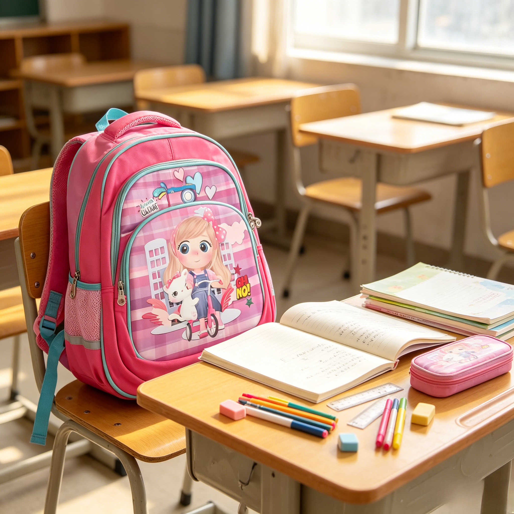 Cute Cartoon Kids School Backpack Lightweight Breathable Back Strap Children School Bag,Cartoon  Schoolbag,Pink