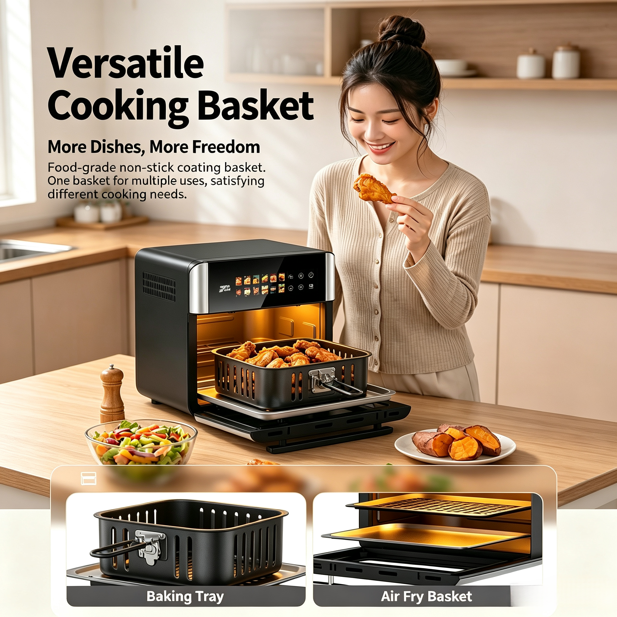 12L Air Fryer Oven, 1800W Large Capacity Oil-Less Healthy Cooker, 360° Hot Air Circulation, Timer & Temperature Control, Ideal for Home Kitchen, Chips, Chicken, Roasting & Baking