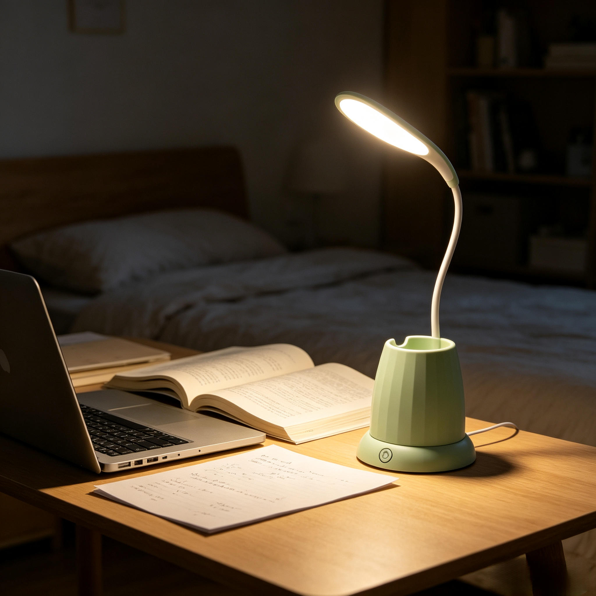 LED Pen Holder Desk Lamp USB Rechargeable Touch Dimmable Eye-Care Night Light for Kids Students Study Bedroom Dorm Home Office