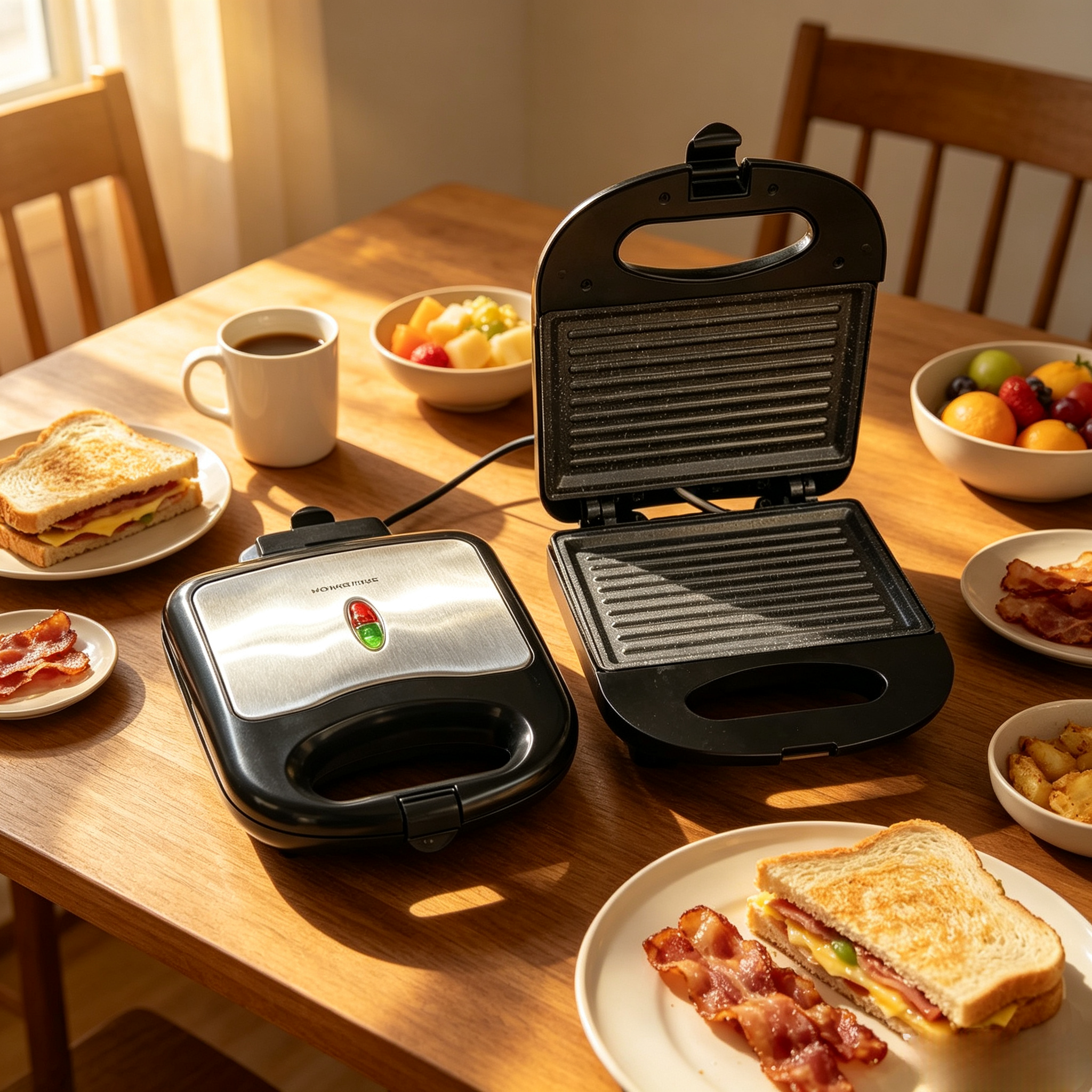 Non-Stick Panini Press Grill, 2 Slice Sandwich Panini Maker, Electric Breakfast Panini Press Machine for Home Kitchen, Toasts Bacon Beef Cheese Griller,Panini press grill