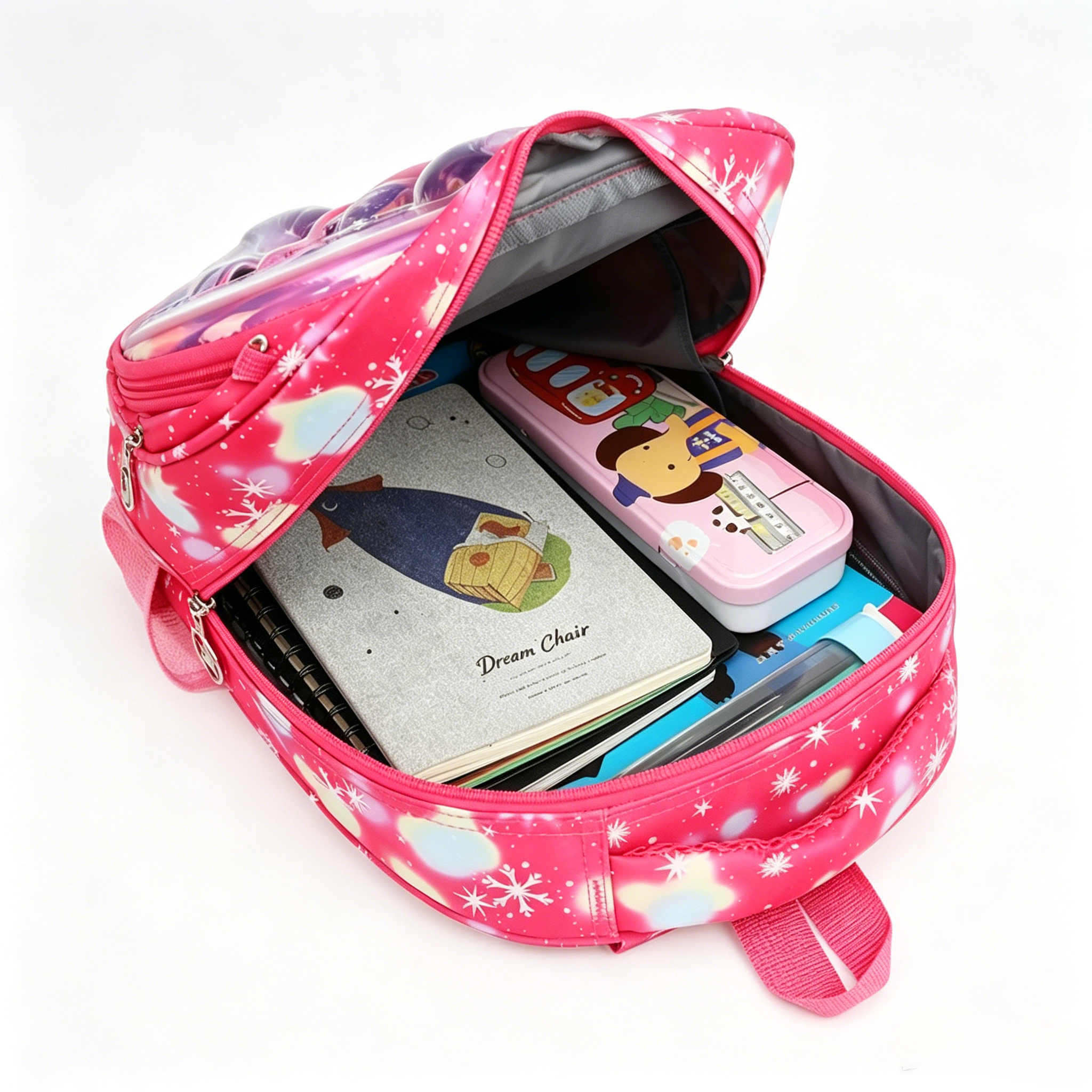 12 Inch Girls Primary School Backpack Cute Cartoon Princess Lightweight Kids School Bag Free Pencil Case, Breathable Padded Shoulder Straps, Double Side Water Bottle Pockets, Durable Oxford Schoo,Pink