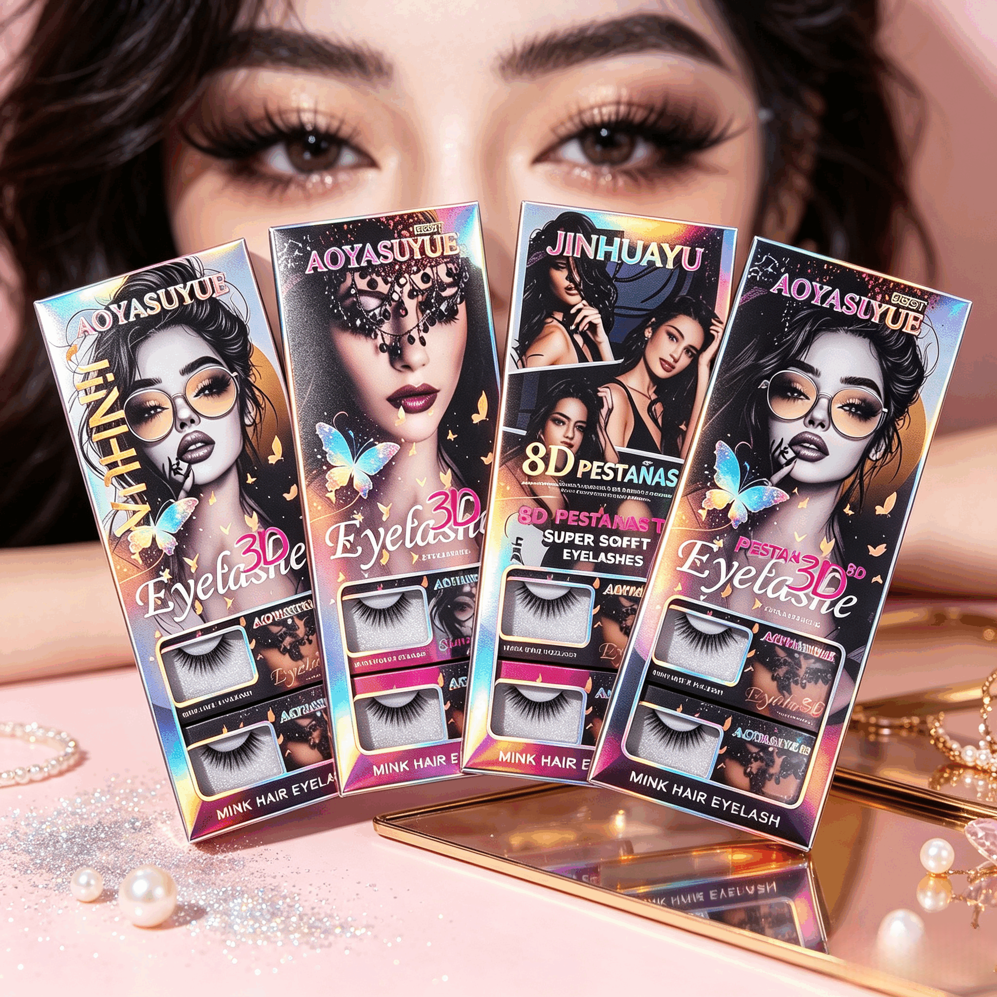 4 Pairs 8D Fluffy Wispy Mink False Eyelashes, Super Soft Natural Volume Eye Lashes for Daily Makeup Party