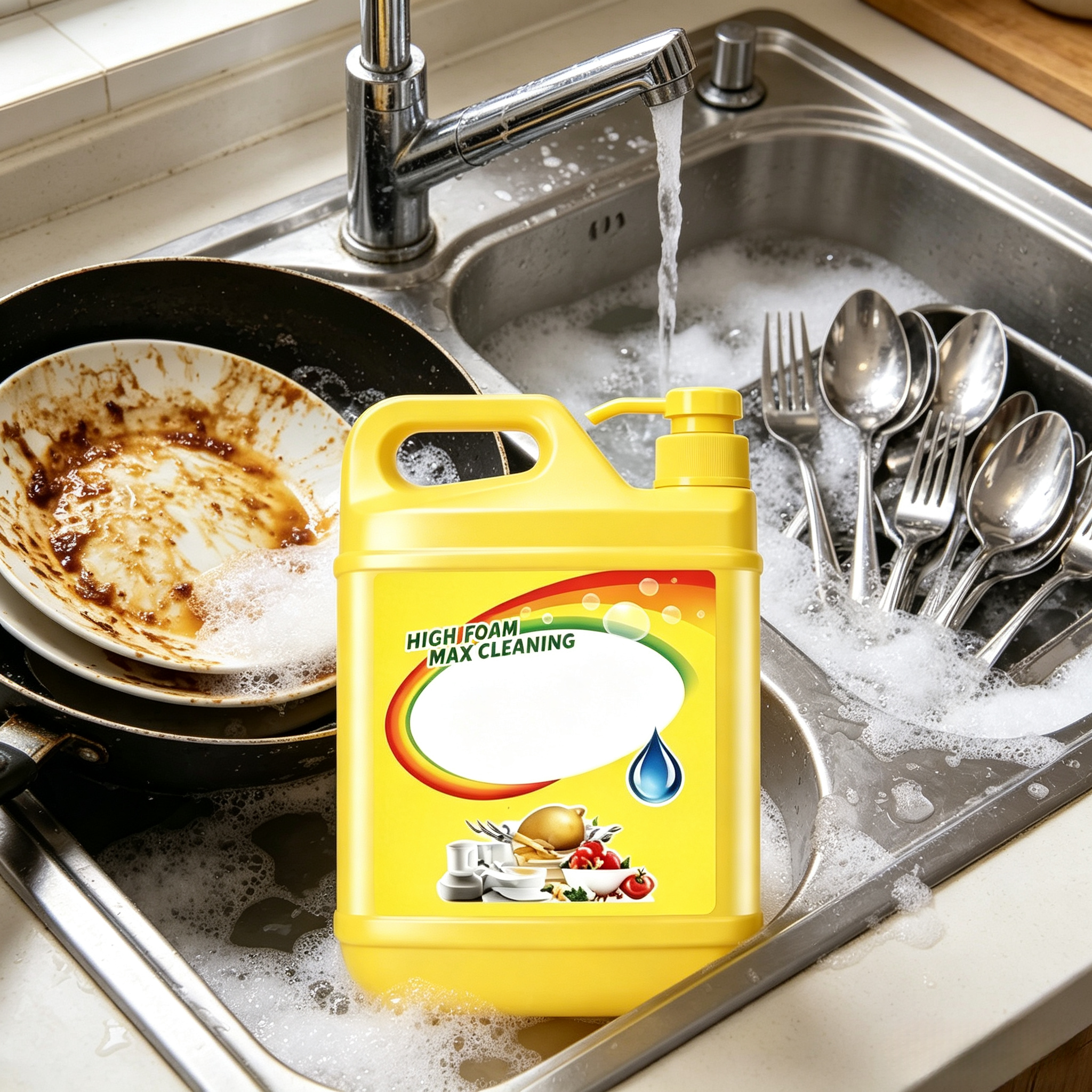 1.5L Lemon Dishwashing Liquid Bottle, Kitchen Dish Soap for Oil Stain Remover, Home Use Dish Cleaner