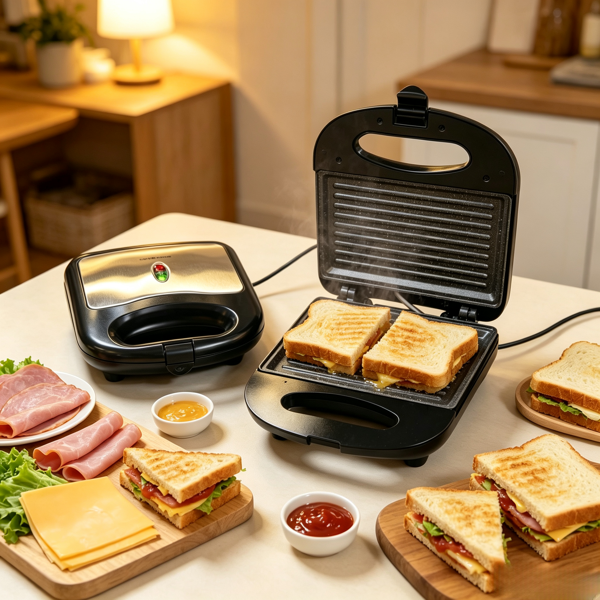 Non-Stick Panini Press Grill, 2 Slice Sandwich Panini Maker, Electric Breakfast Panini Press Machine for Home Kitchen, Toasts Bacon Beef Cheese Griller,Panini press grill