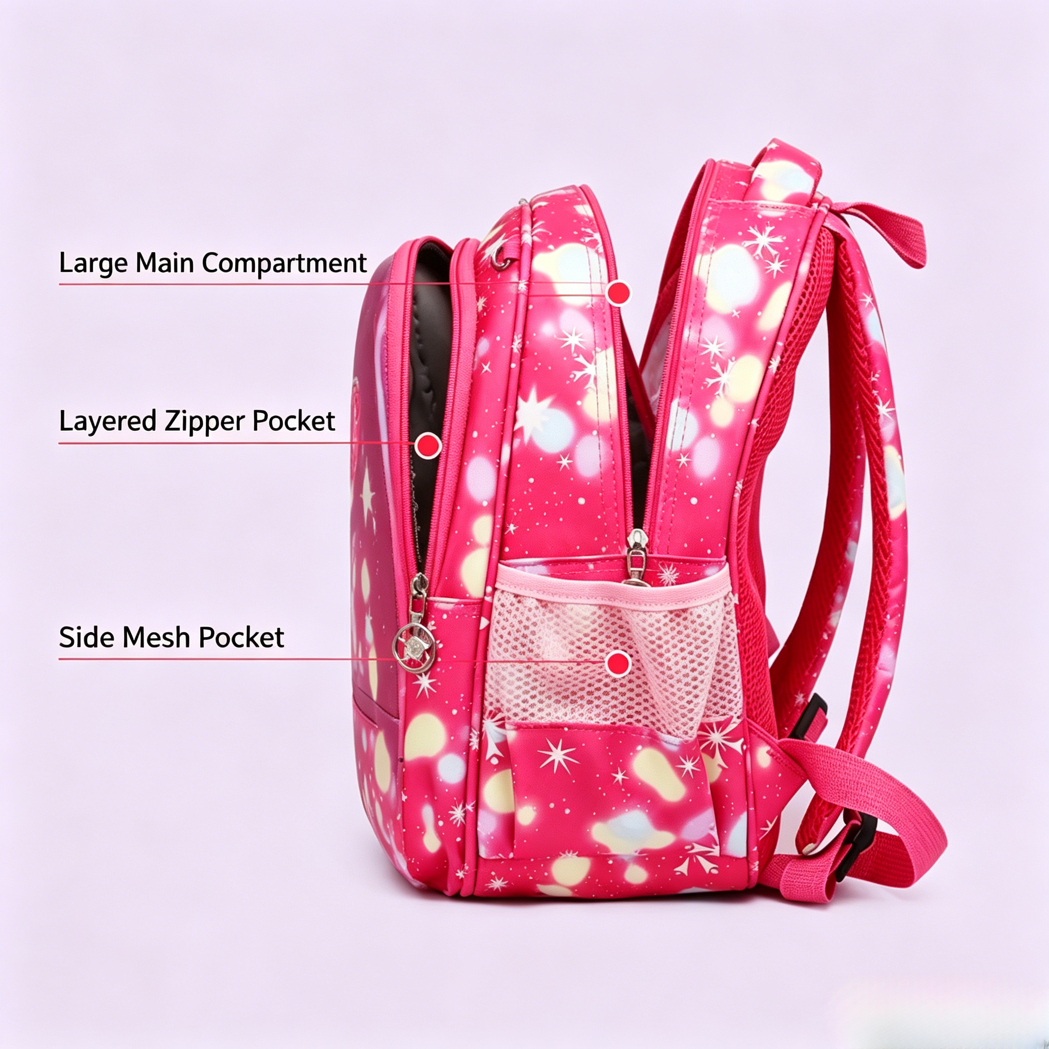 12 Inch Girls Primary School Backpack Cute Cartoon Princess Lightweight Kids School Bag Free Pencil Case, Breathable Padded Shoulder Straps, Double Side Water Bottle Pockets, Durable Oxford Schoo,Pink