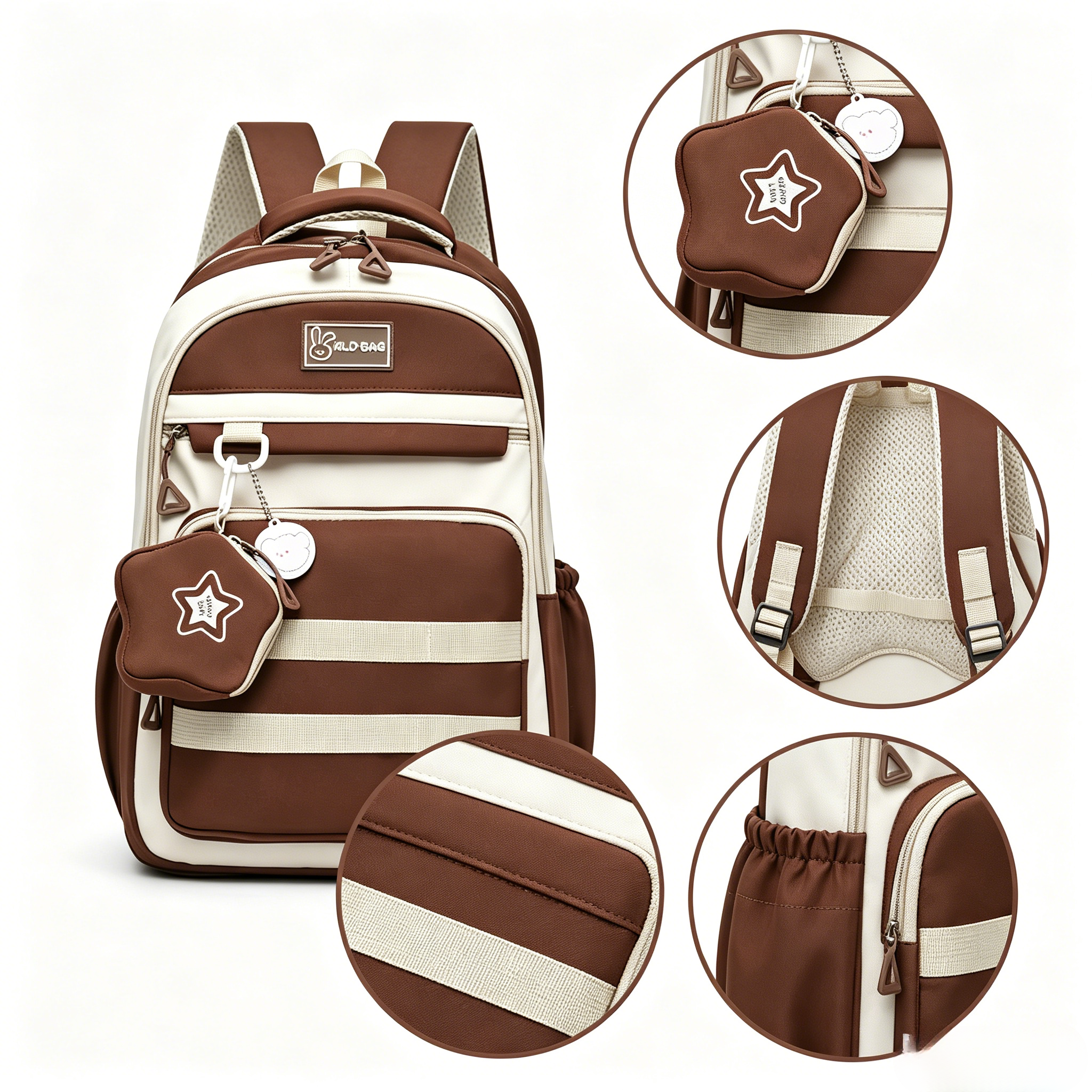 Large Capacity School Backpack , Fashion Casual Daily Commute Bag, Lightweight Waterproof Travel Backpack, Multi Pocket  Business Trip Outdoor Daypack With Detachable Mini Coin Purse