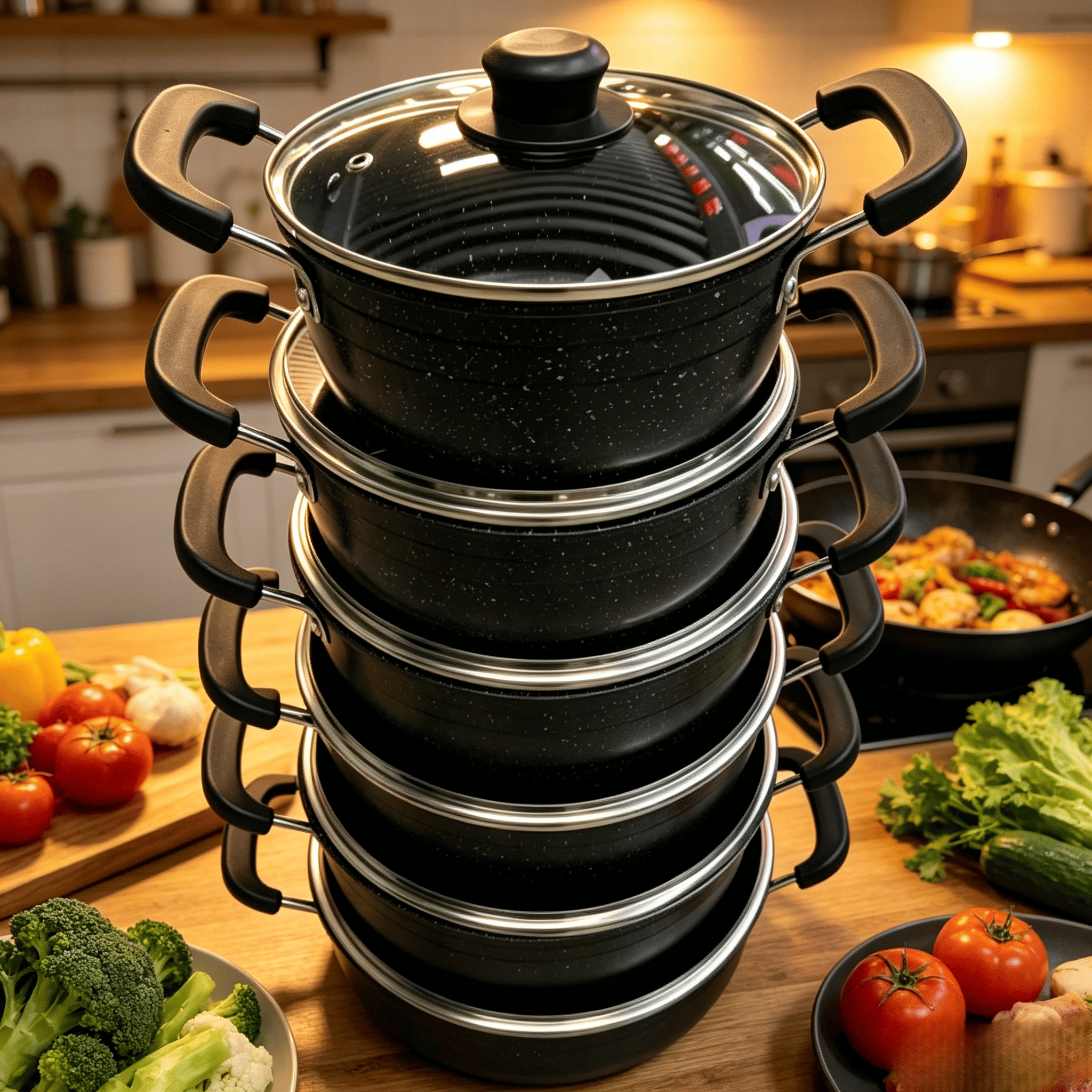 Non-Stick Sufuria Cooking Pot with Lid, Heat Resistant Handle, Universal for Gas Stove & Induction Cooker, Durable Kitchen Cookware