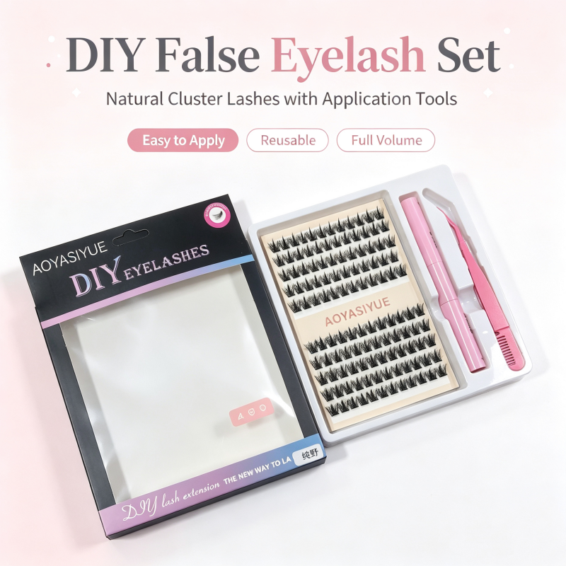 AOYASIYUE DIY Lash Extension Kit, Cluster Individual Eyelashes Set with Lash Bond Seal Tweezers, Natural Volume False Eyelashes for Home Self‑Application view 7