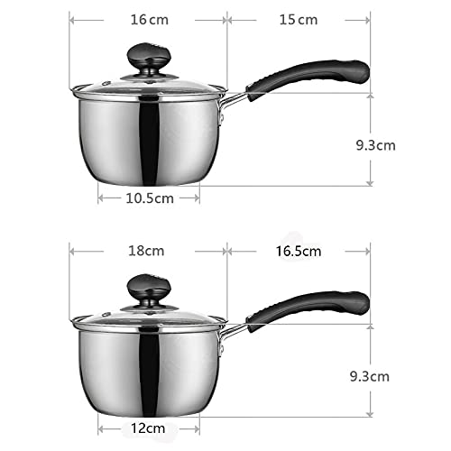 Stainless Steel Thin Saucepan, 1.3 Quart Long Handle Milk Pot with Lid for Warming, Cooking and Boiling Milk, Spaghetti, Soup in Kitchen and Outdoor