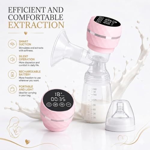 Rechargeable Breast Pump Electric with Digital Display, BPA-Free Breast Milk Extractor, Adjustable Suction Control, Anti-Backflow Protection, Portable Nursing Pump
