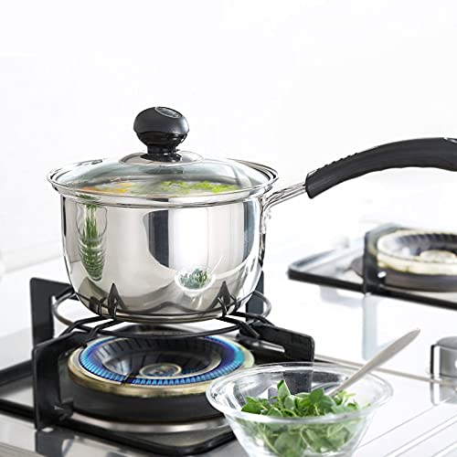 Stainless Steel Thin Saucepan, 1.3 Quart Long Handle Milk Pot with Lid for Warming, Cooking and Boiling Milk, Spaghetti, Soup in Kitchen and Outdoor