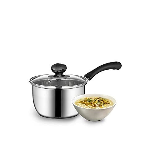 Stainless Steel Thin Saucepan, 1.3 Quart Long Handle Milk Pot with Lid for Warming, Cooking and Boiling Milk, Spaghetti, Soup in Kitchen and Outdoor