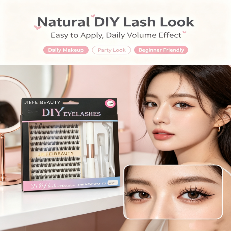 AOYASIYUE DIY Lash Extension Kit, Cluster Individual Eyelashes Set with Lash Bond Seal Tweezers, Natural Volume False Eyelashes for Home Self‑Application view 3