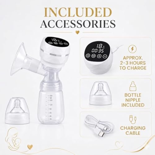 Rechargeable Breast Pump Electric with Digital Display, BPA-Free Breast Milk Extractor, Adjustable Suction Control, Anti-Backflow Protection, Portable Nursing Pump
