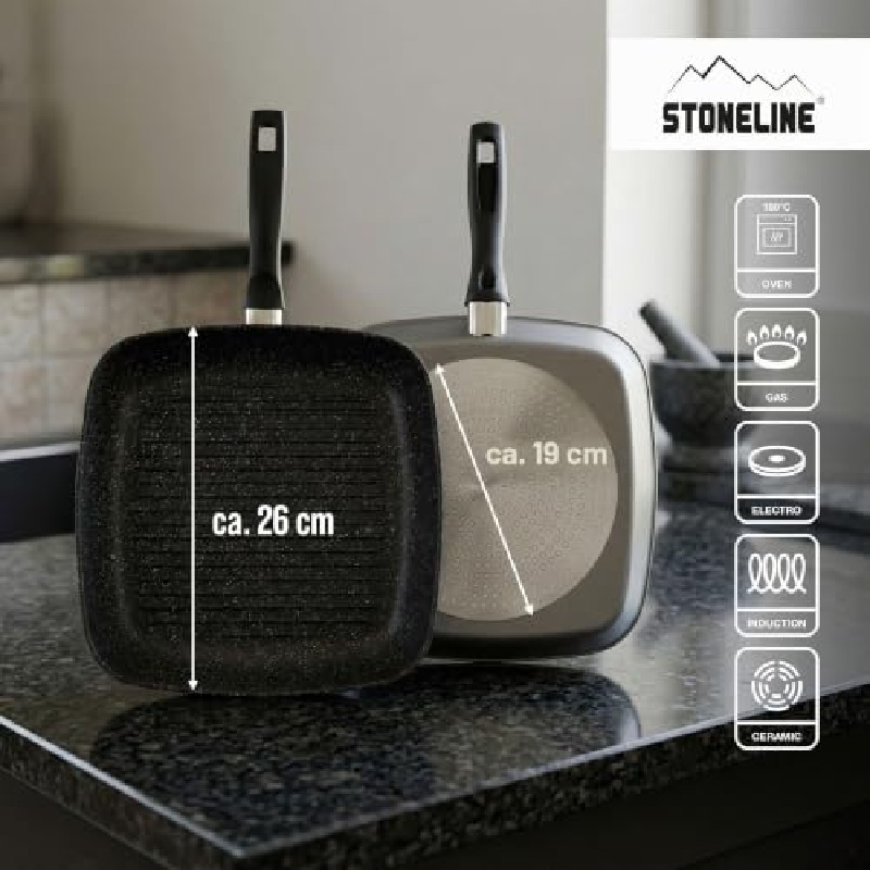 Aluminium Square Grill Pan, 26 x 26 cm, Non-Stick Coating Square Grill Baking Pan Striped Steak Frying Pan Kitchenware Cooking Tool