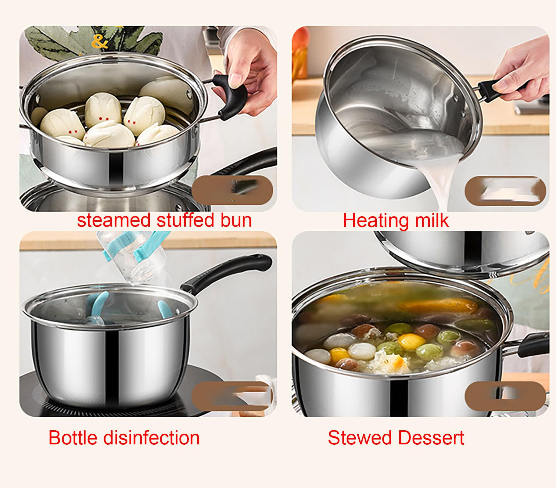 Stainless Steel Thin Saucepan, 1.3 Quart Long Handle Milk Pot with Lid for Warming, Cooking and Boiling Milk, Spaghetti, Soup in Kitchen and Outdoor