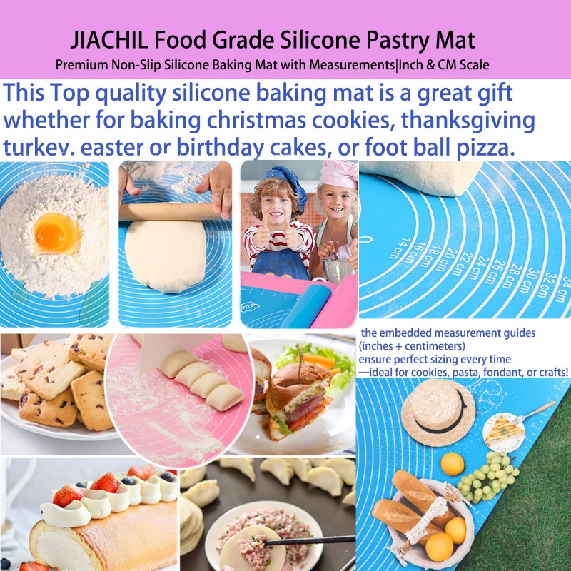 Silicone Baking Mat with Measurements, Non-Slip Non Stick Pastry Mat Sheetfor for Dough,Pastry, Bread, Cookies, Pizza, Fondant, Pasta