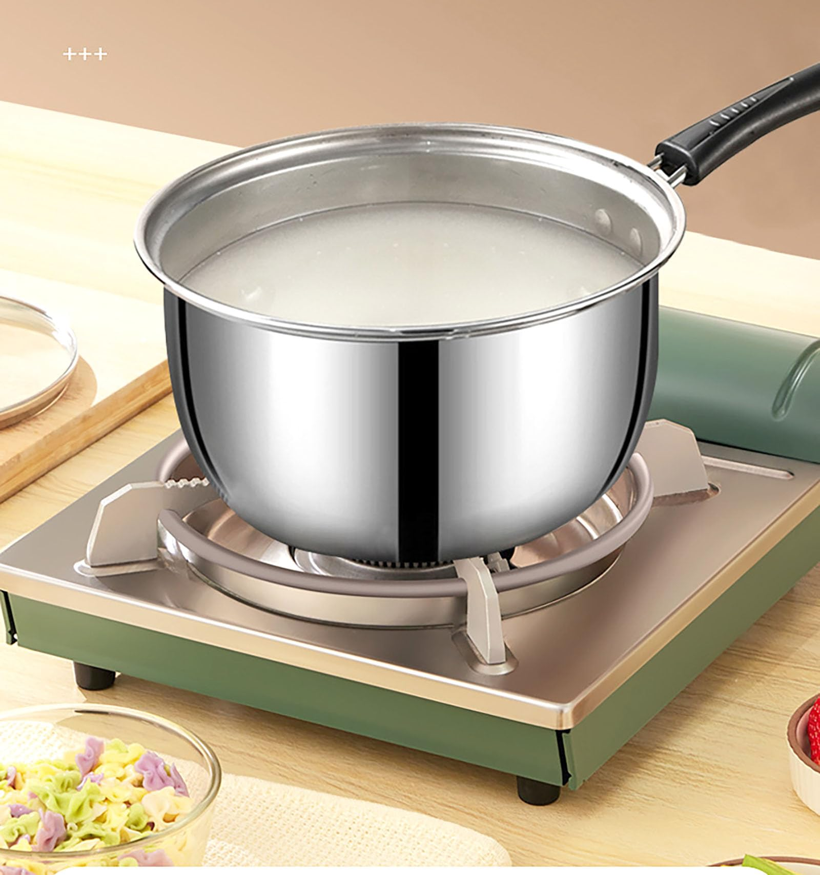 Stainless Steel Thin Saucepan, 1.3 Quart Long Handle Milk Pot with Lid for Warming, Cooking and Boiling Milk, Spaghetti, Soup in Kitchen and Outdoor