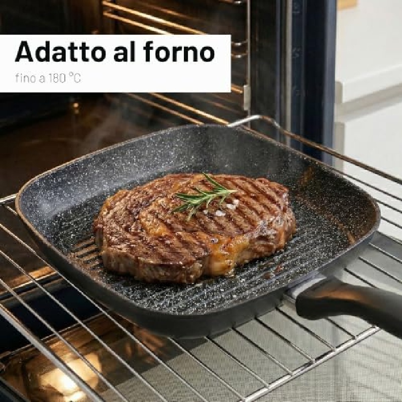 Aluminium Square Grill Pan, 26 x 26 cm, Non-Stick Coating Square Grill Baking Pan Striped Steak Frying Pan Kitchenware Cooking Tool