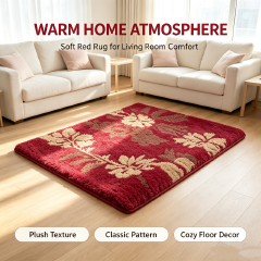 Limited-time new arrivals Red Flower Carpet for Living Room, Non-Slip Washable Low Pile Abstract Design Rug, Space Saving Area Rug for Bedroom, Dining Room
